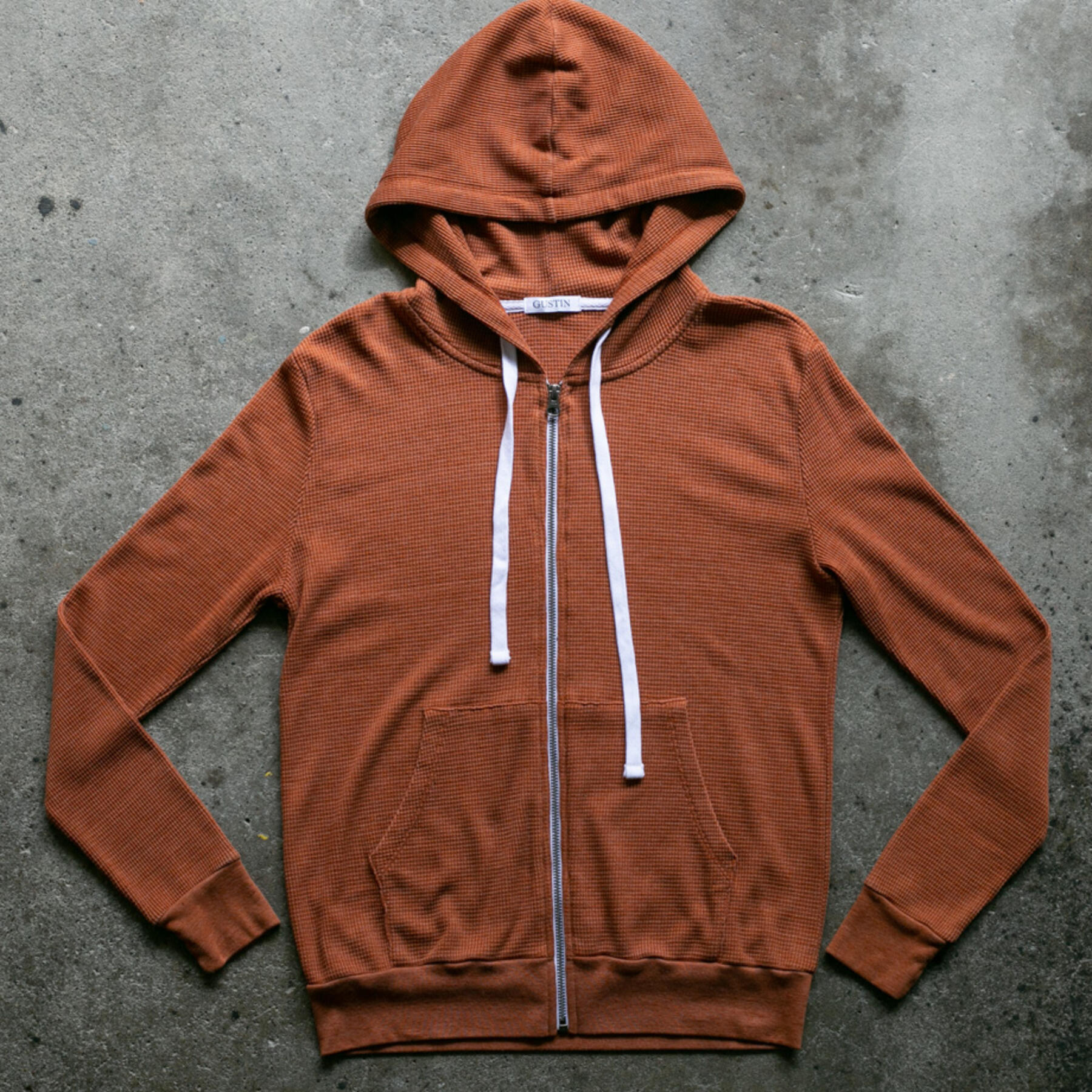 gustin waffle zip hoodie - burnt orange