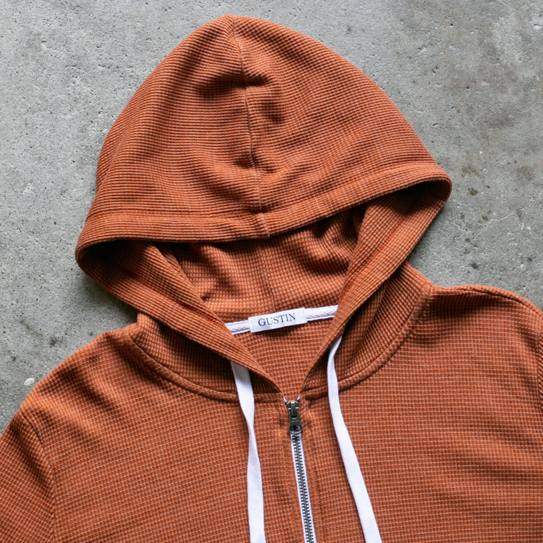 gustin waffle zip hoodie - burnt orange
