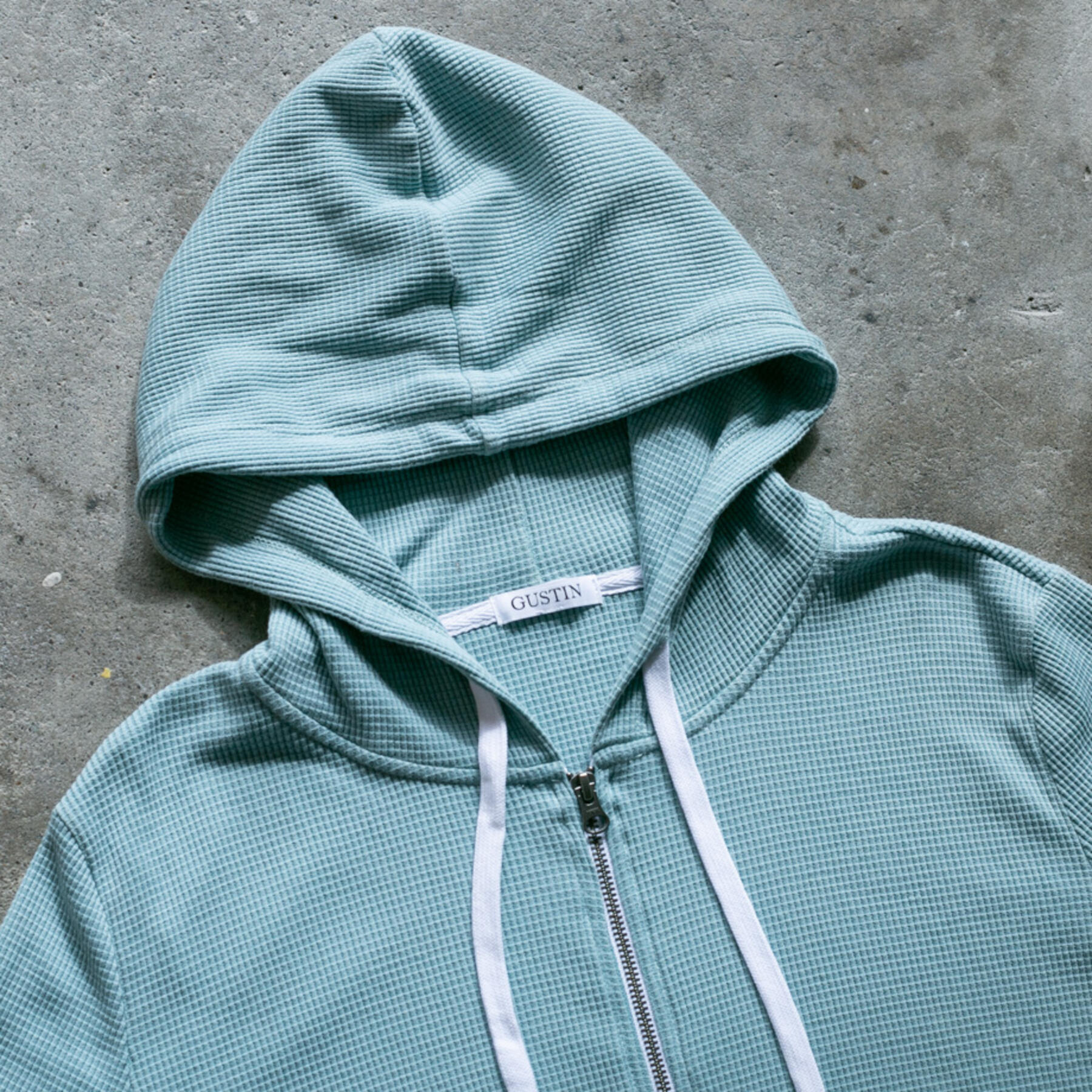 gustin waffle zip hoodie - pale mist