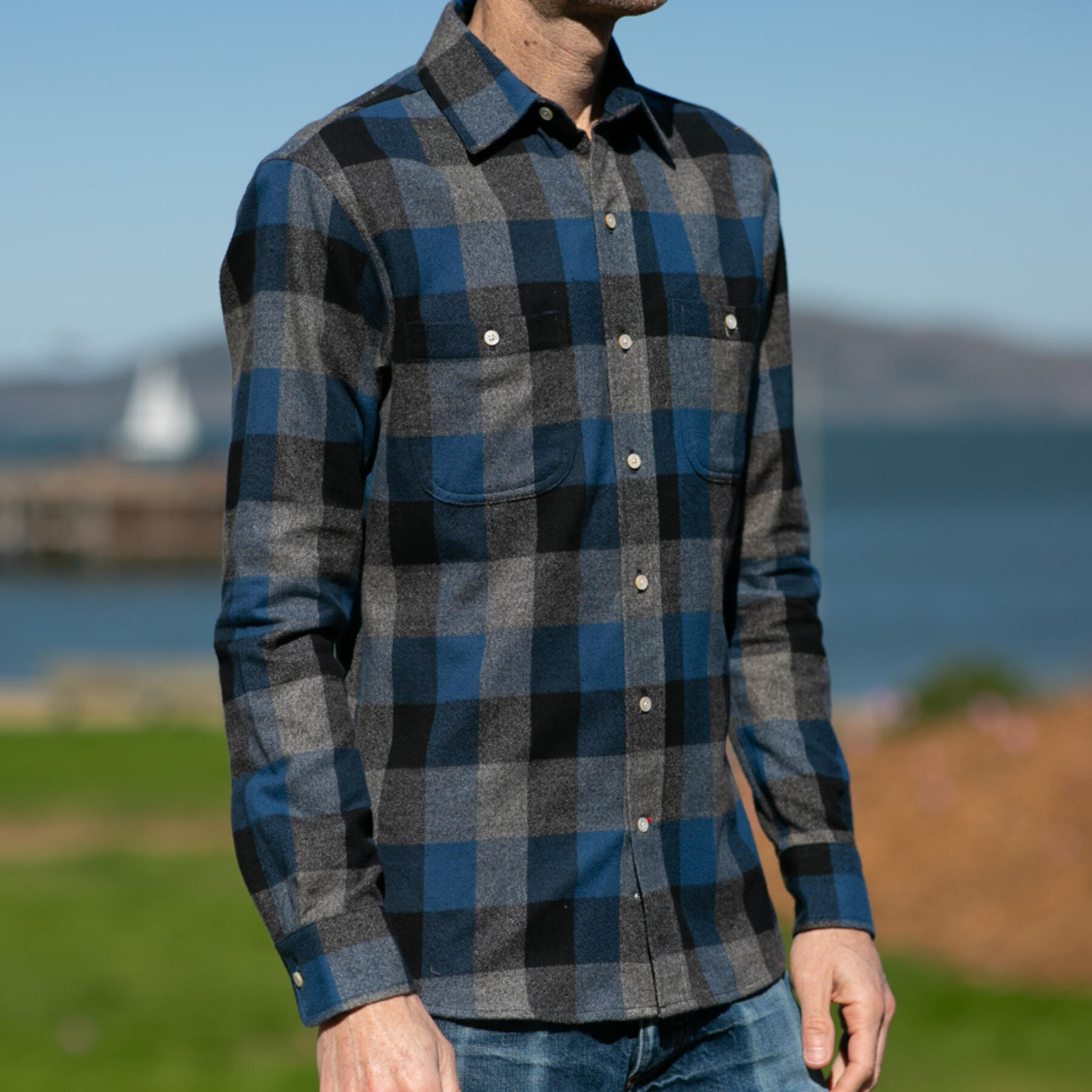 gustin #874 retro melange big check - bluexgrey