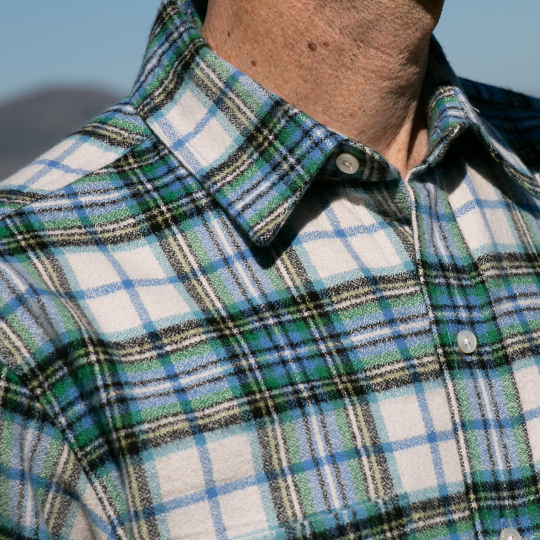 gustin #877 retro melange plaid flannel - blue green