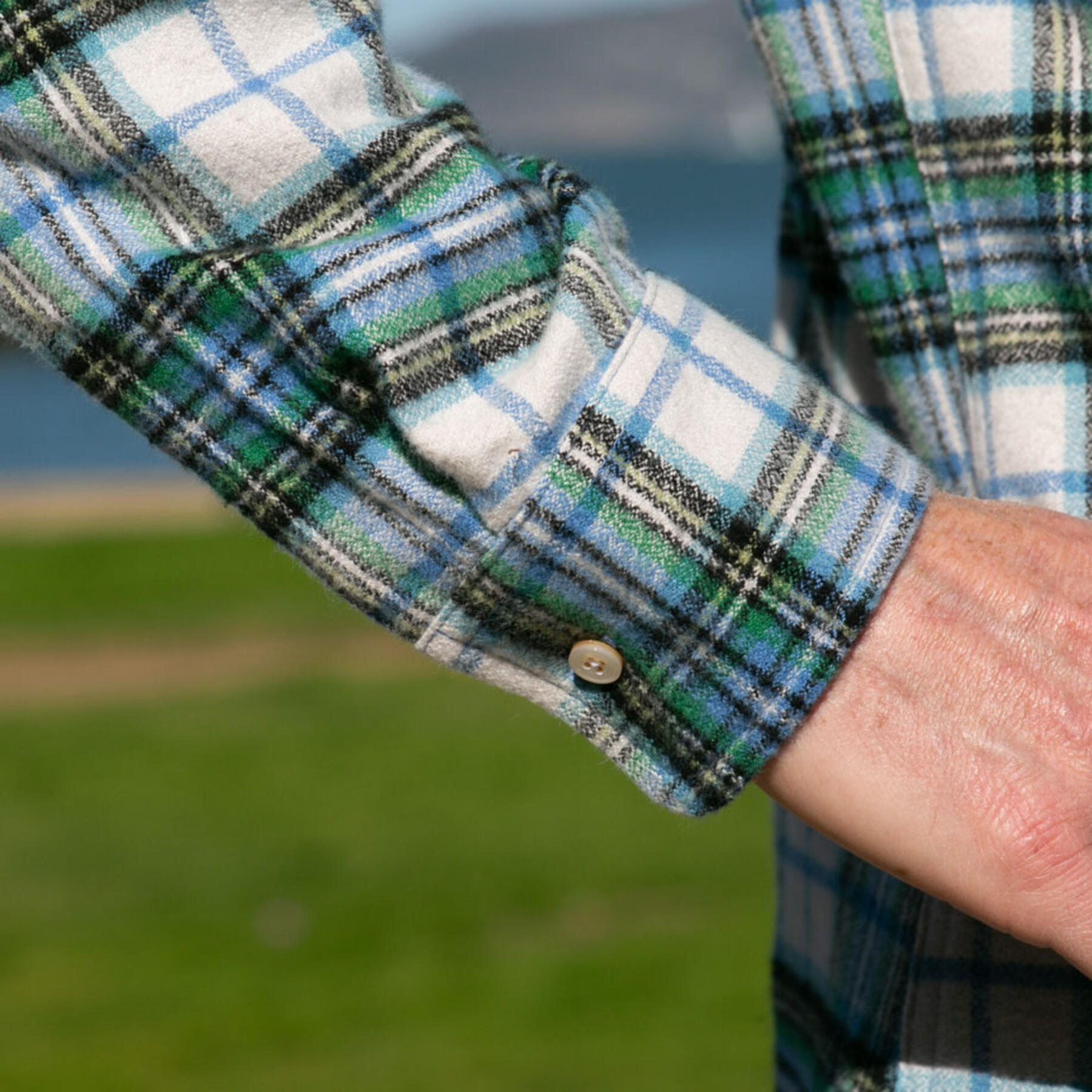 gustin #877 retro melange plaid flannel - blue green