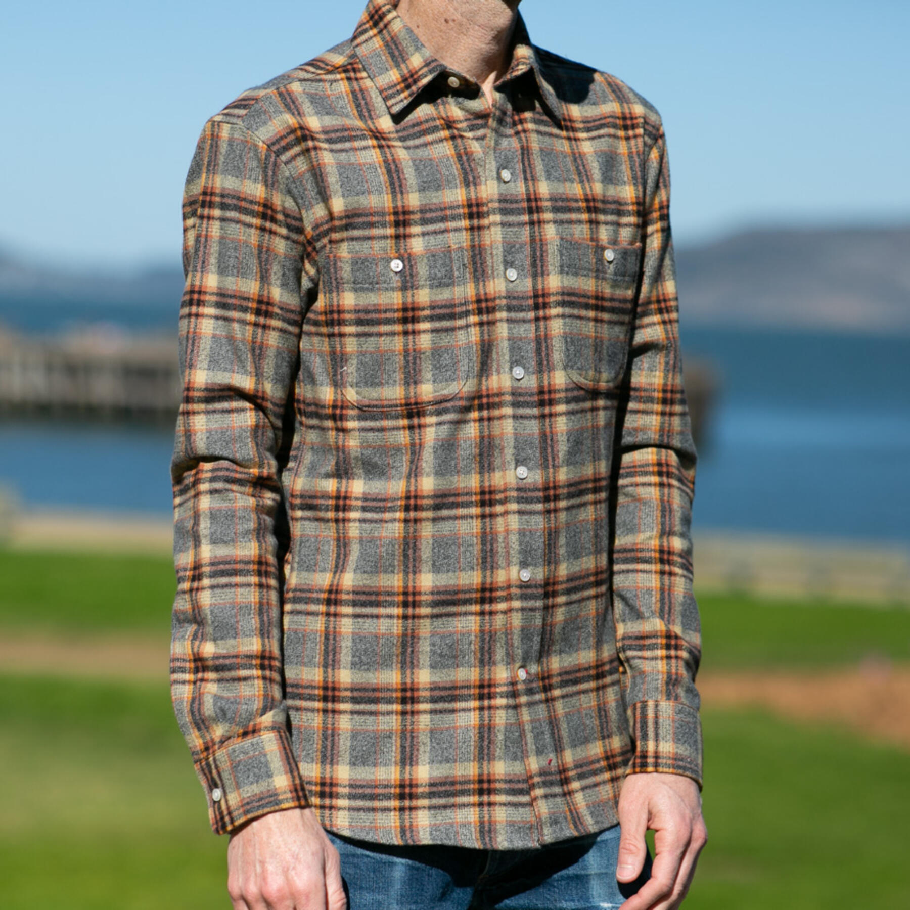 gustin #876 retro melange plaid flannel - maize