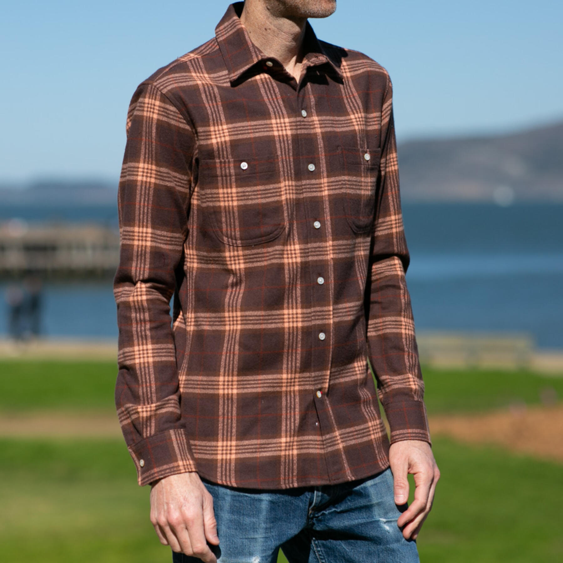 gustin #875 retro melange plaid flannel - coffee