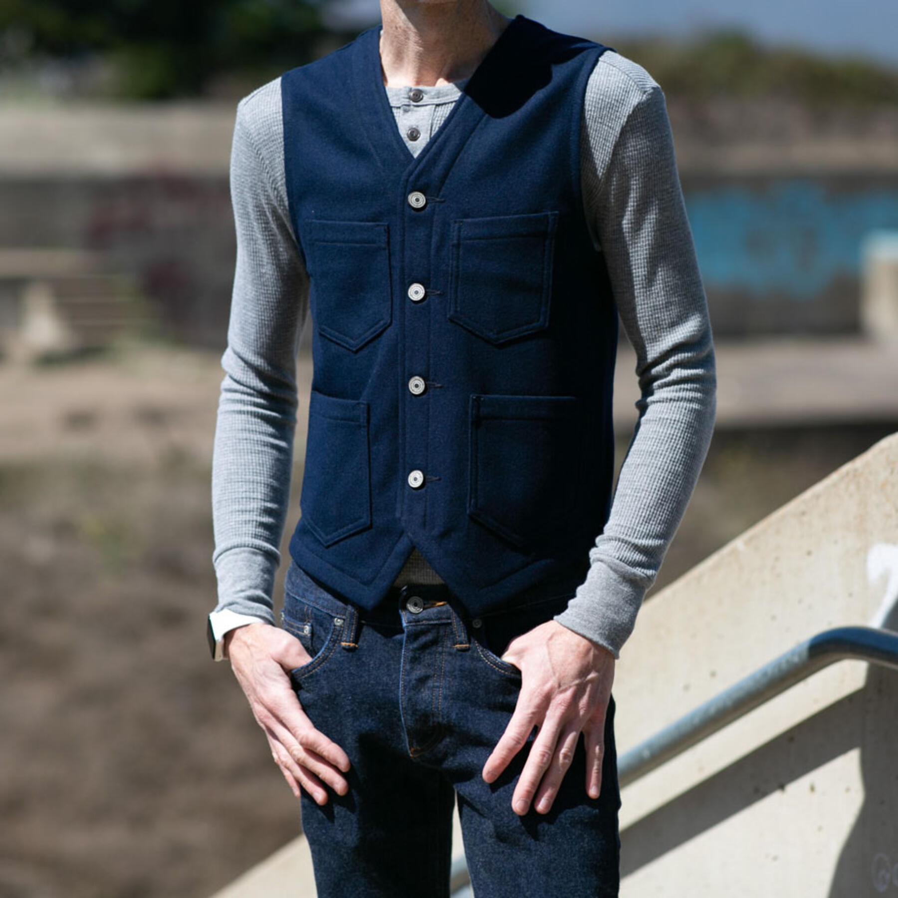 gustin #3 navy melton wool vest