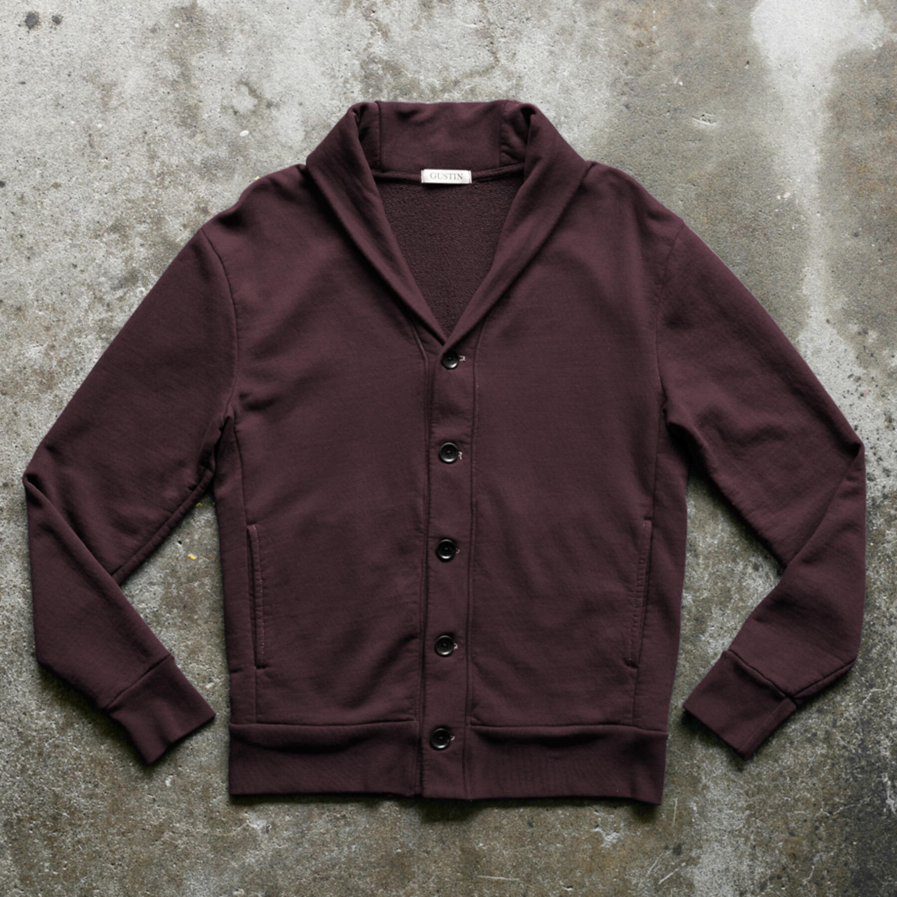 gustin french terry cardigan - oxblood