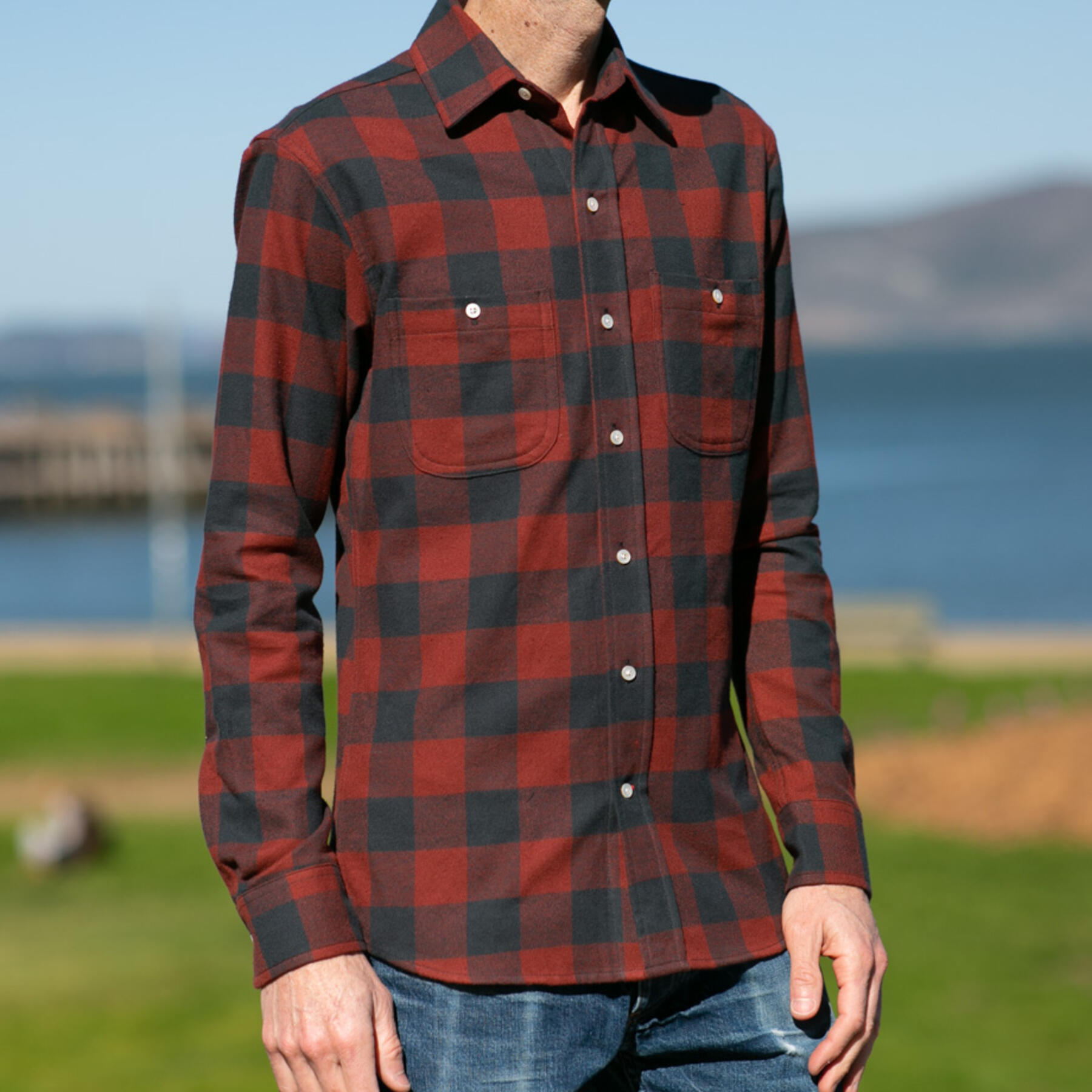 gustin #887 retro melange big check - crimsonxgrey