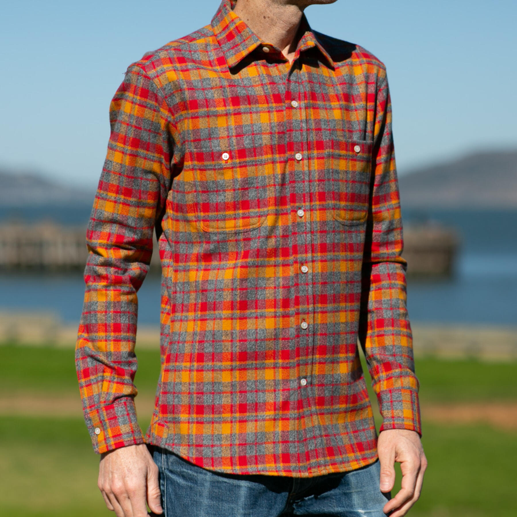 gustin #888 retro melange plaid flannel - heather fire