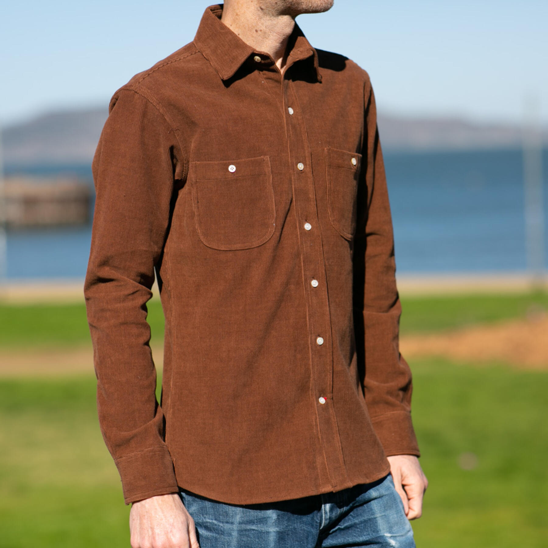 gustin #893 rugged corduroy shirt - redwood