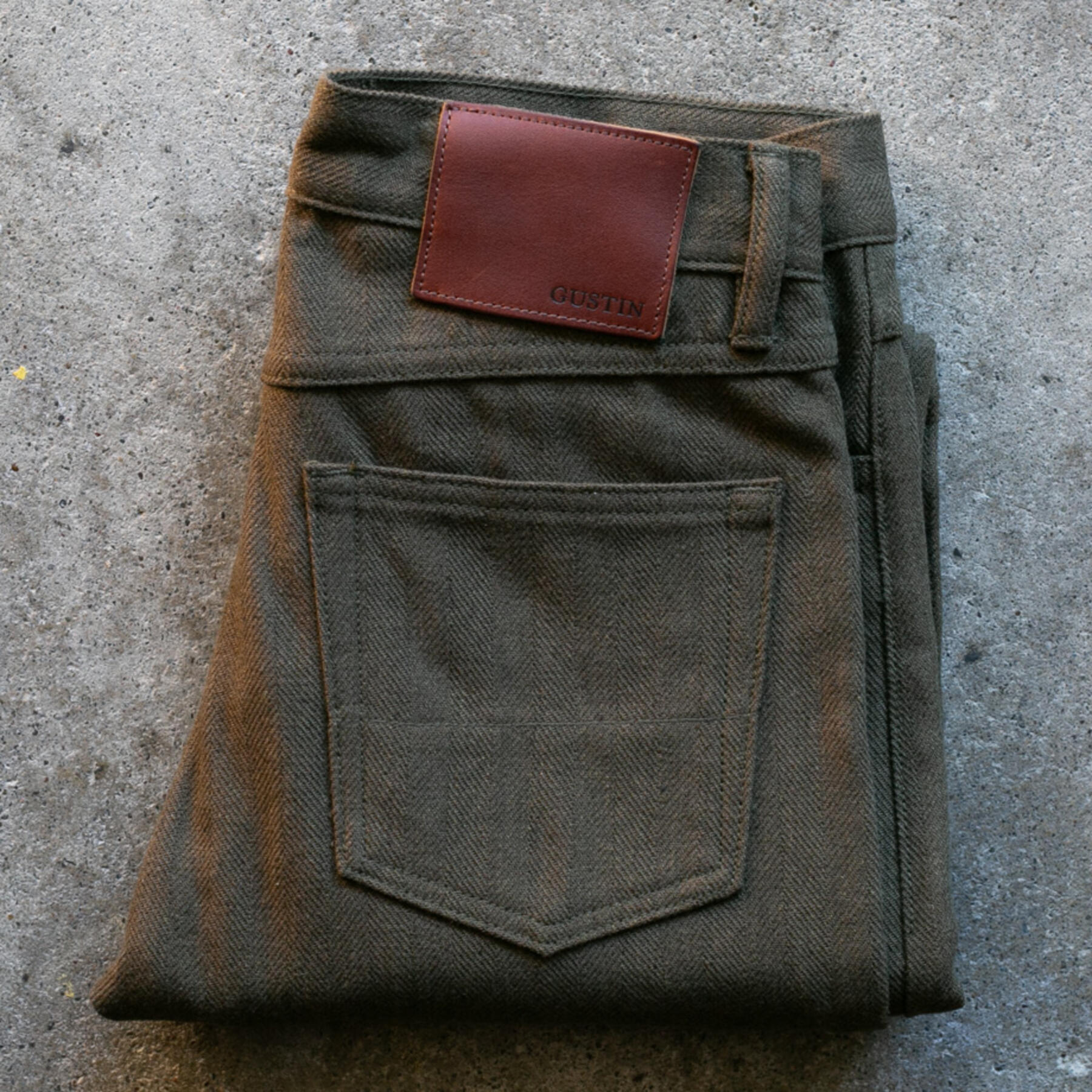 gustin #153 classic herringbone 5 pocket - olive