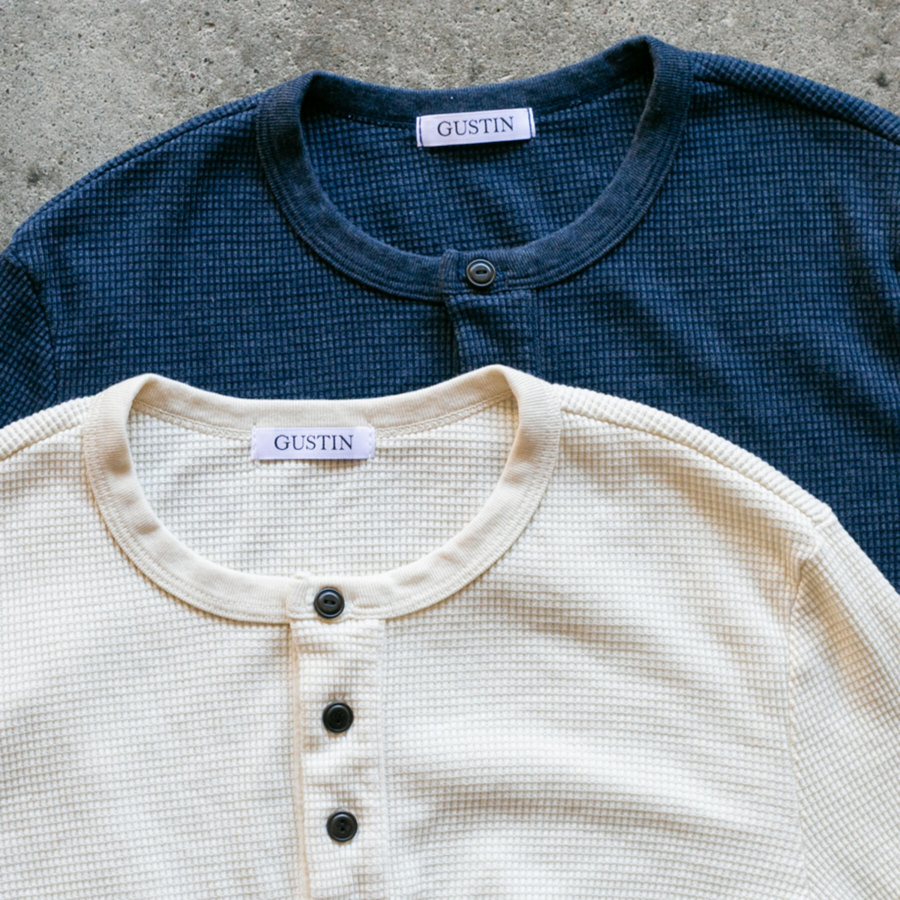 gustin waffle henley 2 pack (vintage blue, cream)
