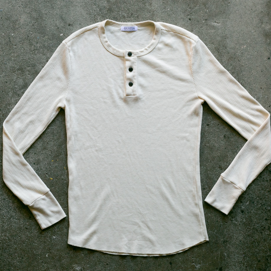 Waffle Henley Cream Gustin Knits Henleys USA made