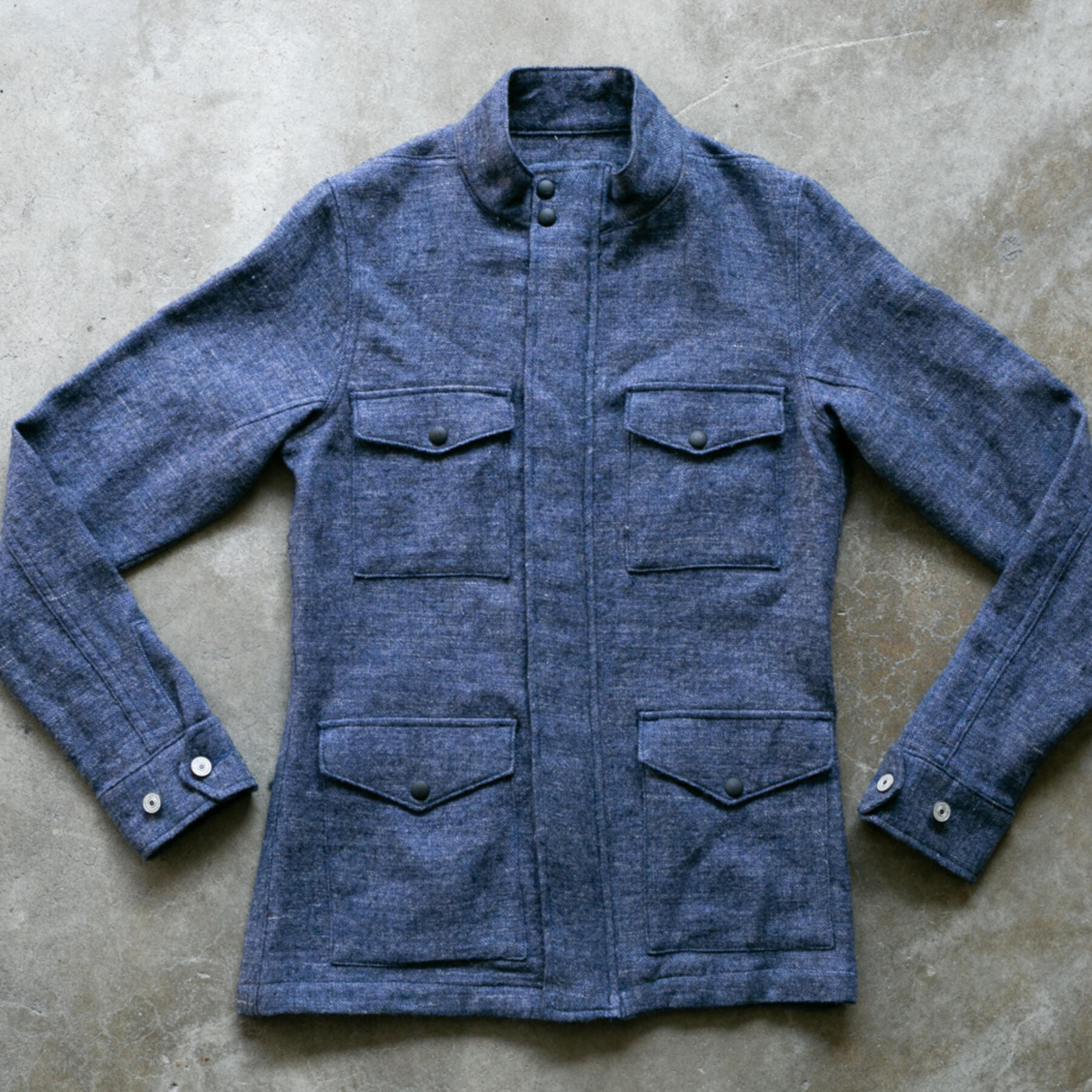 gustin wool linen field jacket - postal blue