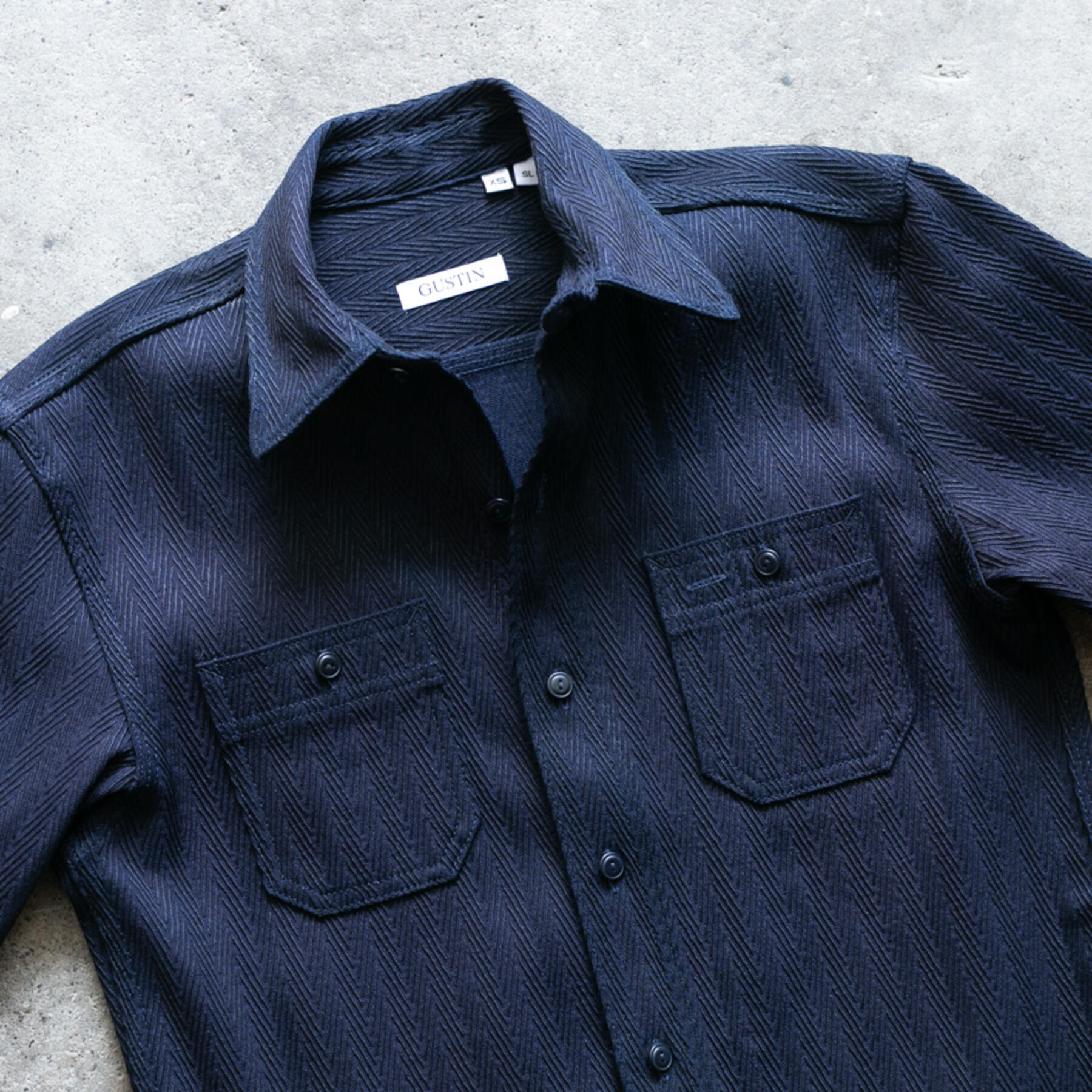 gustin #108 japan dobby herringbone workshirt - double indigo