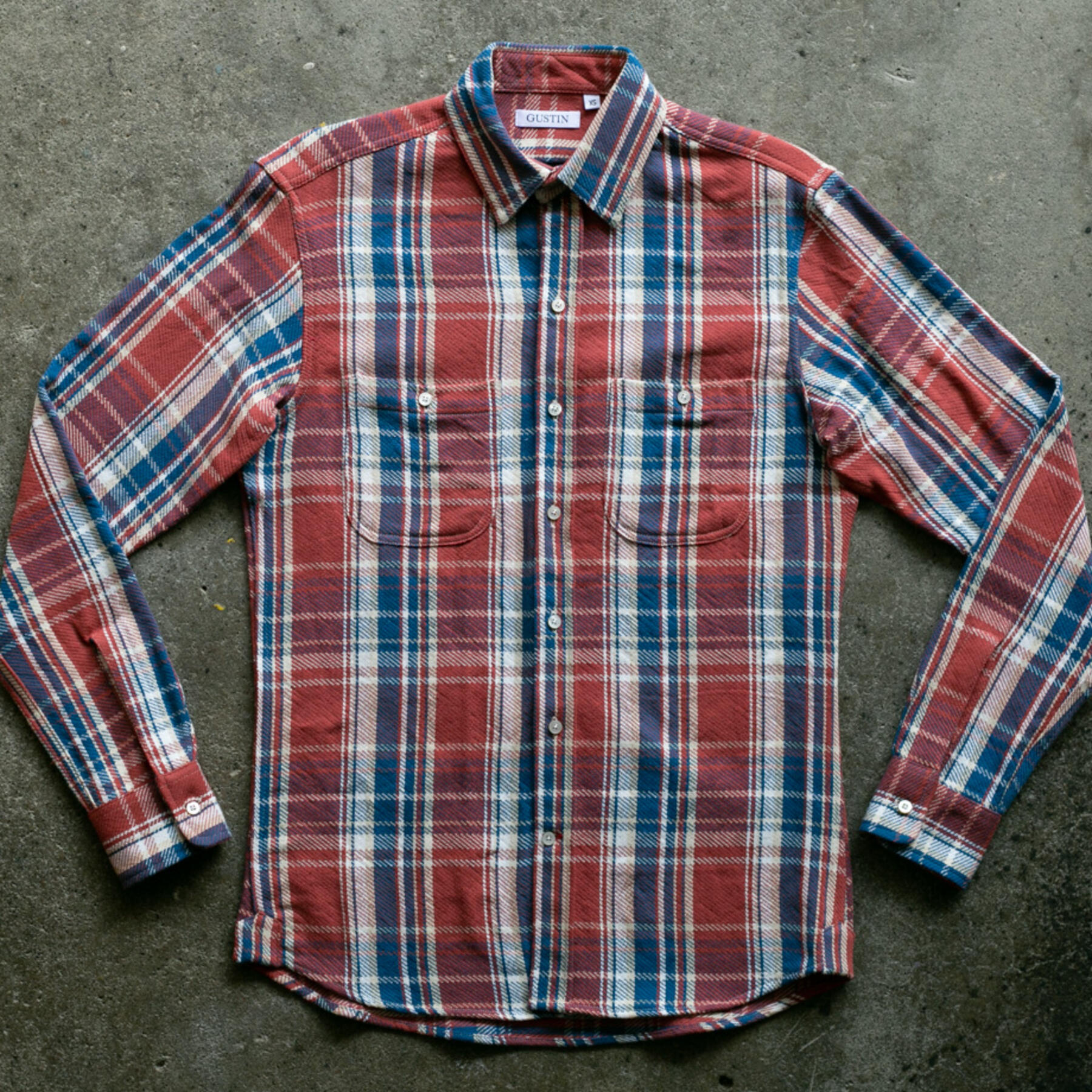 gustin #905 retro loose weave plaid - blue red