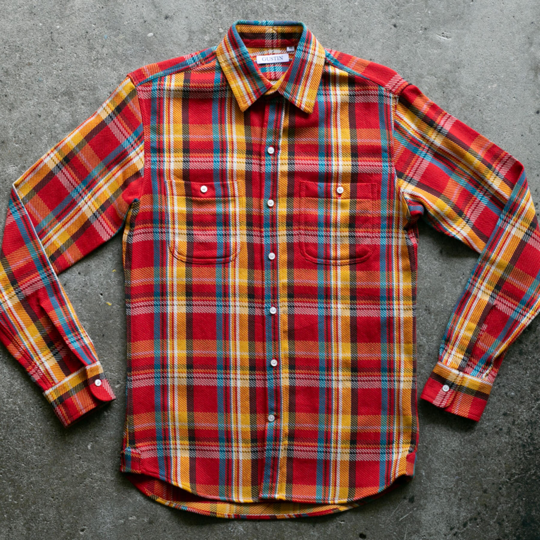 gustin #906 retro loose weave plaid - red yellow