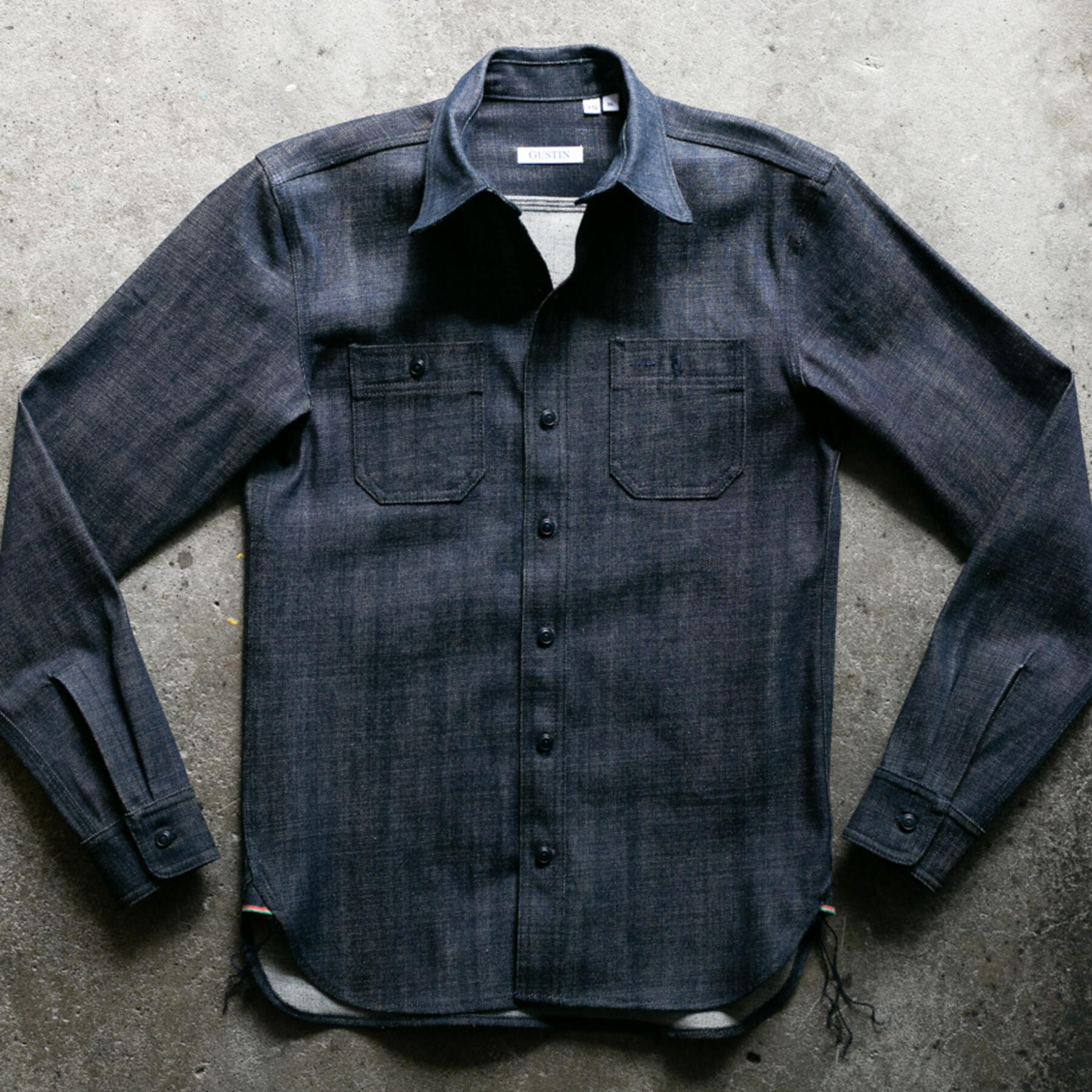 gustin #112 crosshatch rainbow id workshirt - indigo