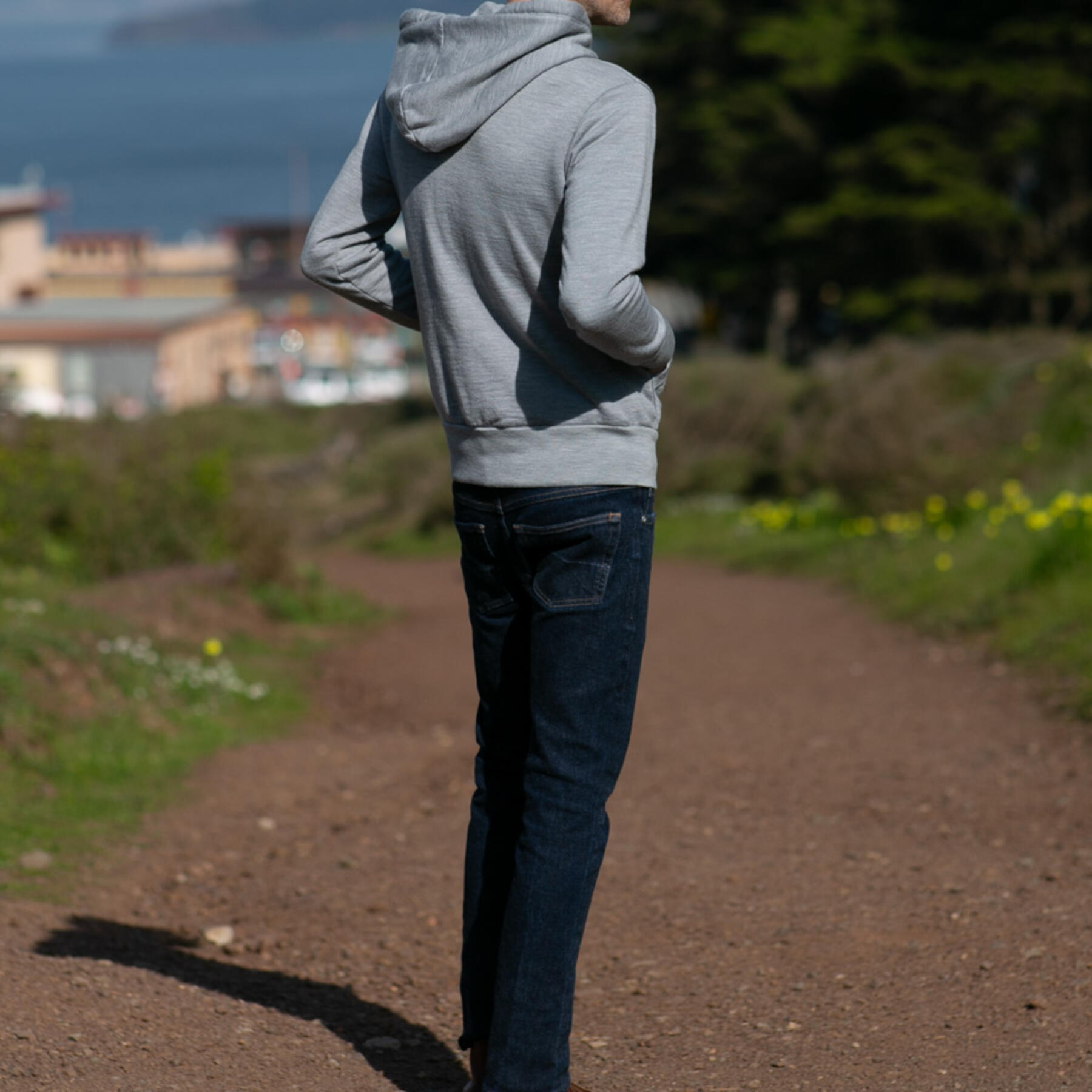 gustin merino wool zip hoodie - heather grey