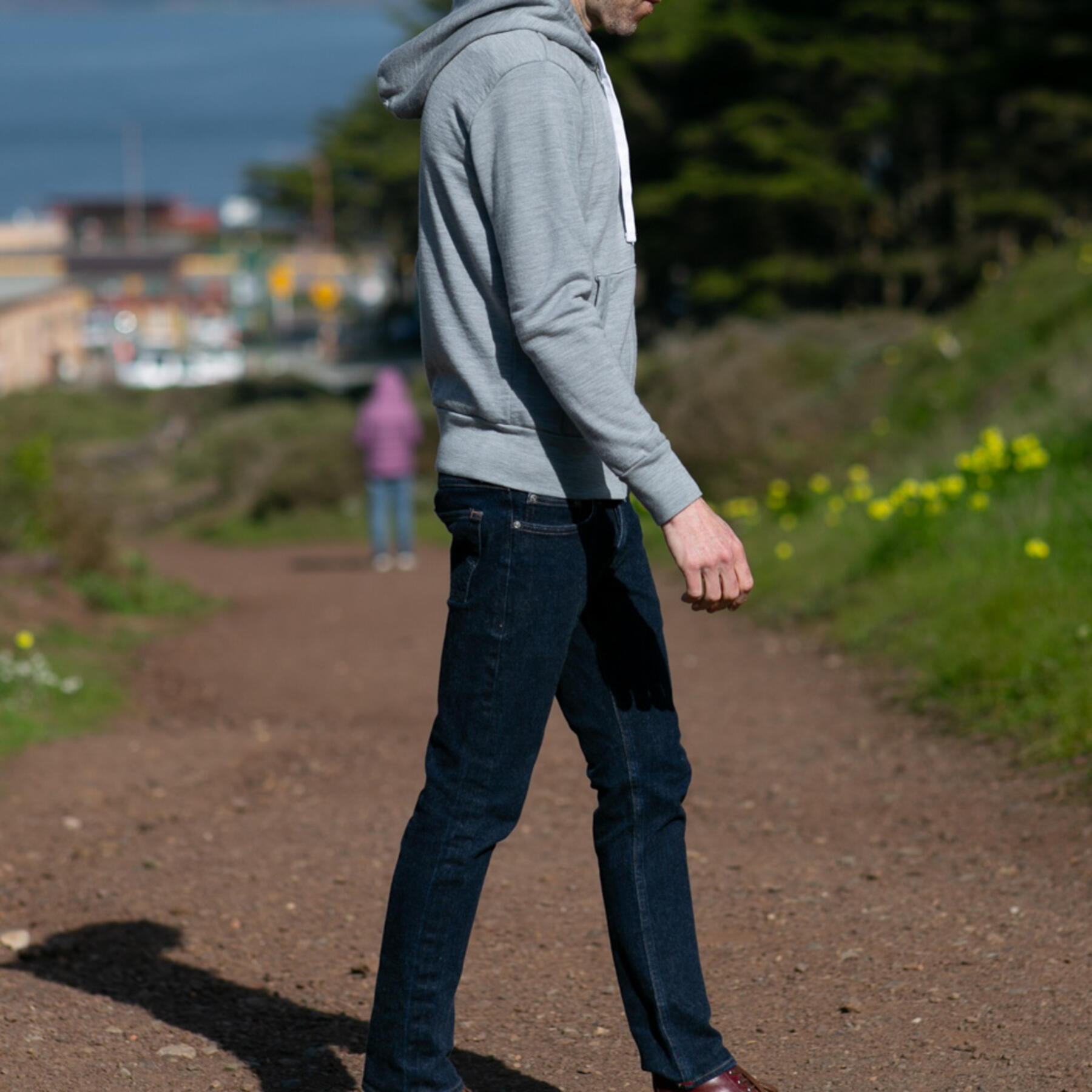 gustin merino wool zip hoodie - heather grey