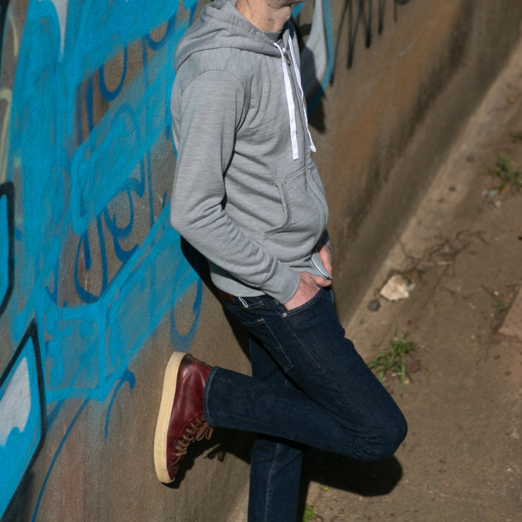gustin merino wool zip hoodie - heather grey