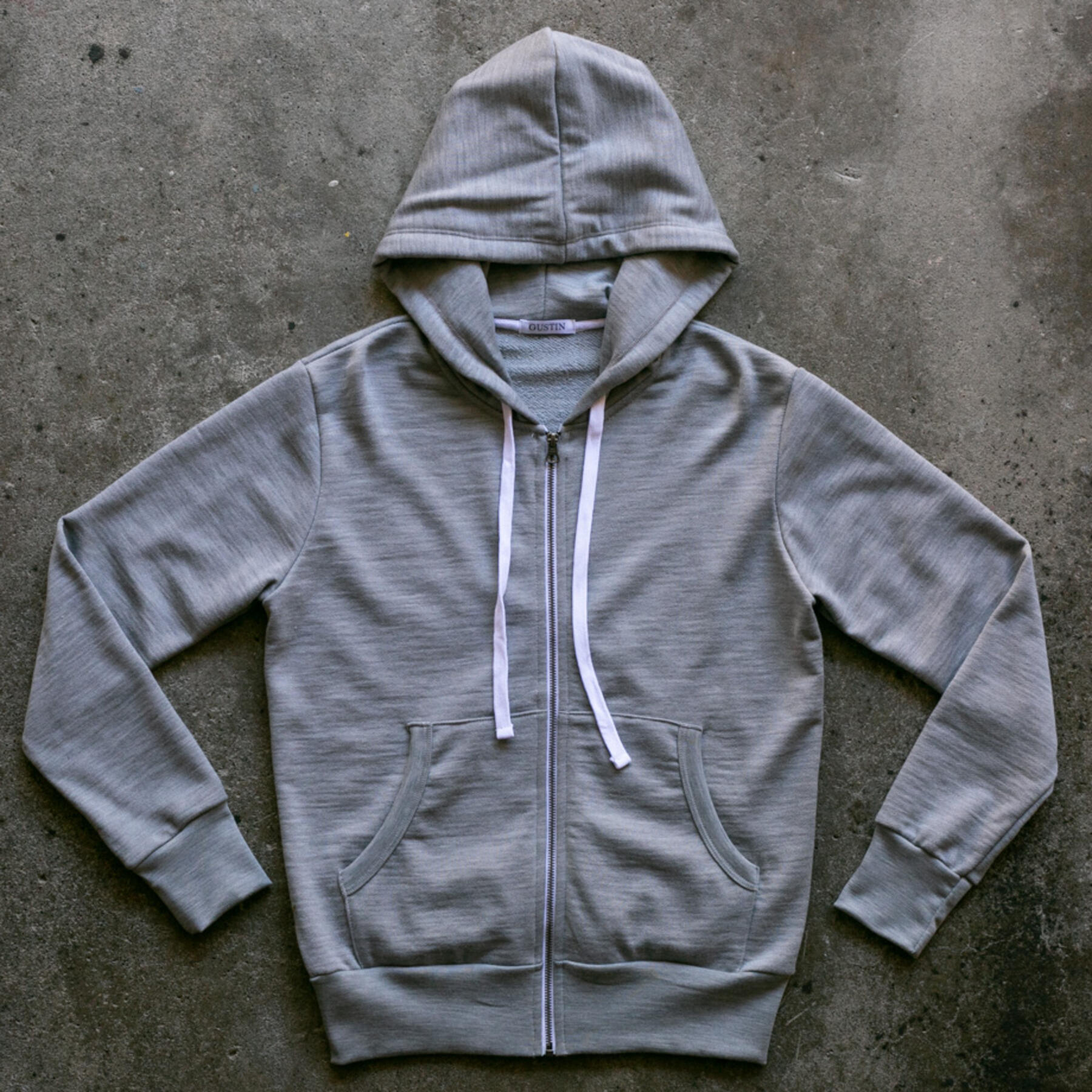 gustin merino wool zip hoodie - heather grey