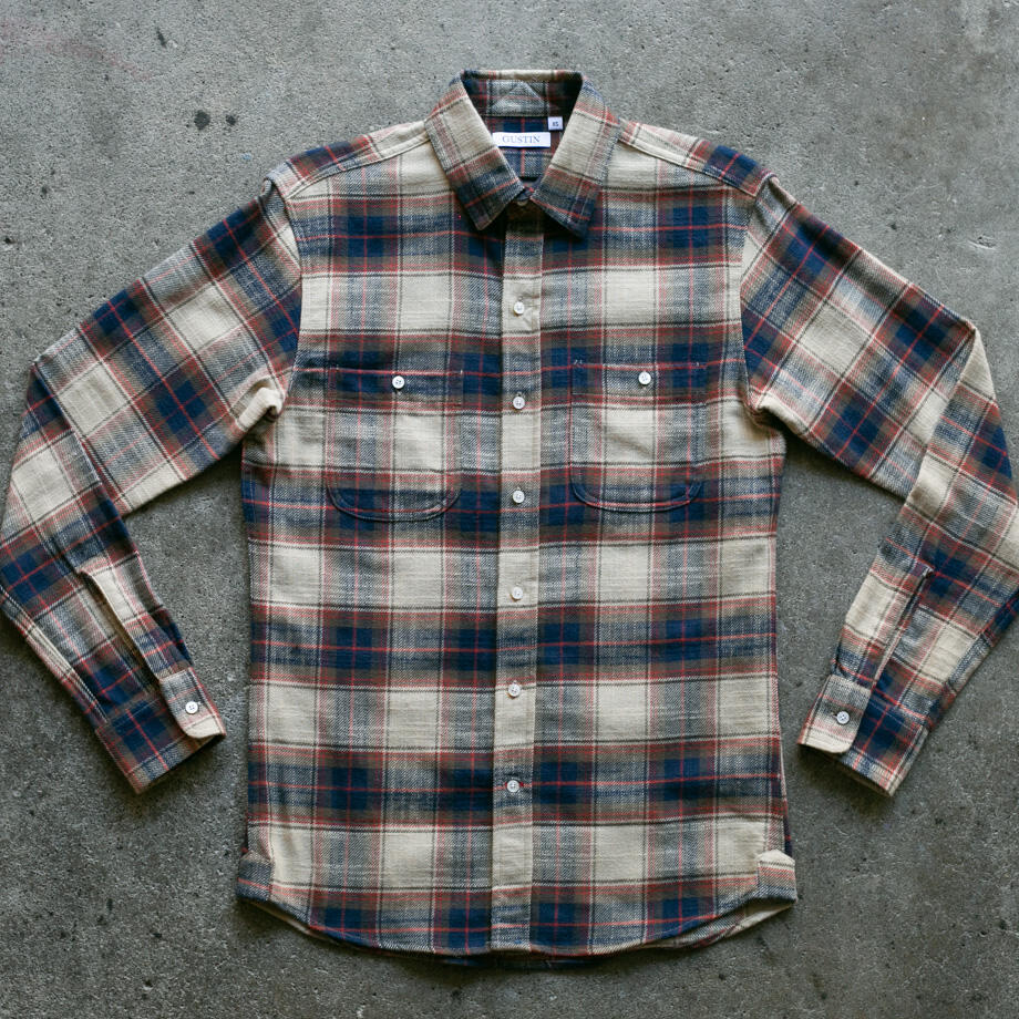 gustin #929 rustic slub plaid - coffee cream