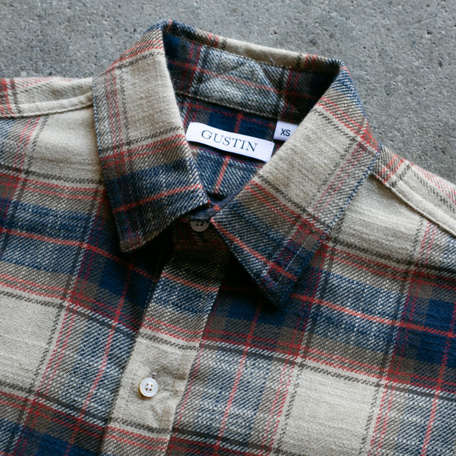 gustin #929 rustic slub plaid - coffee cream