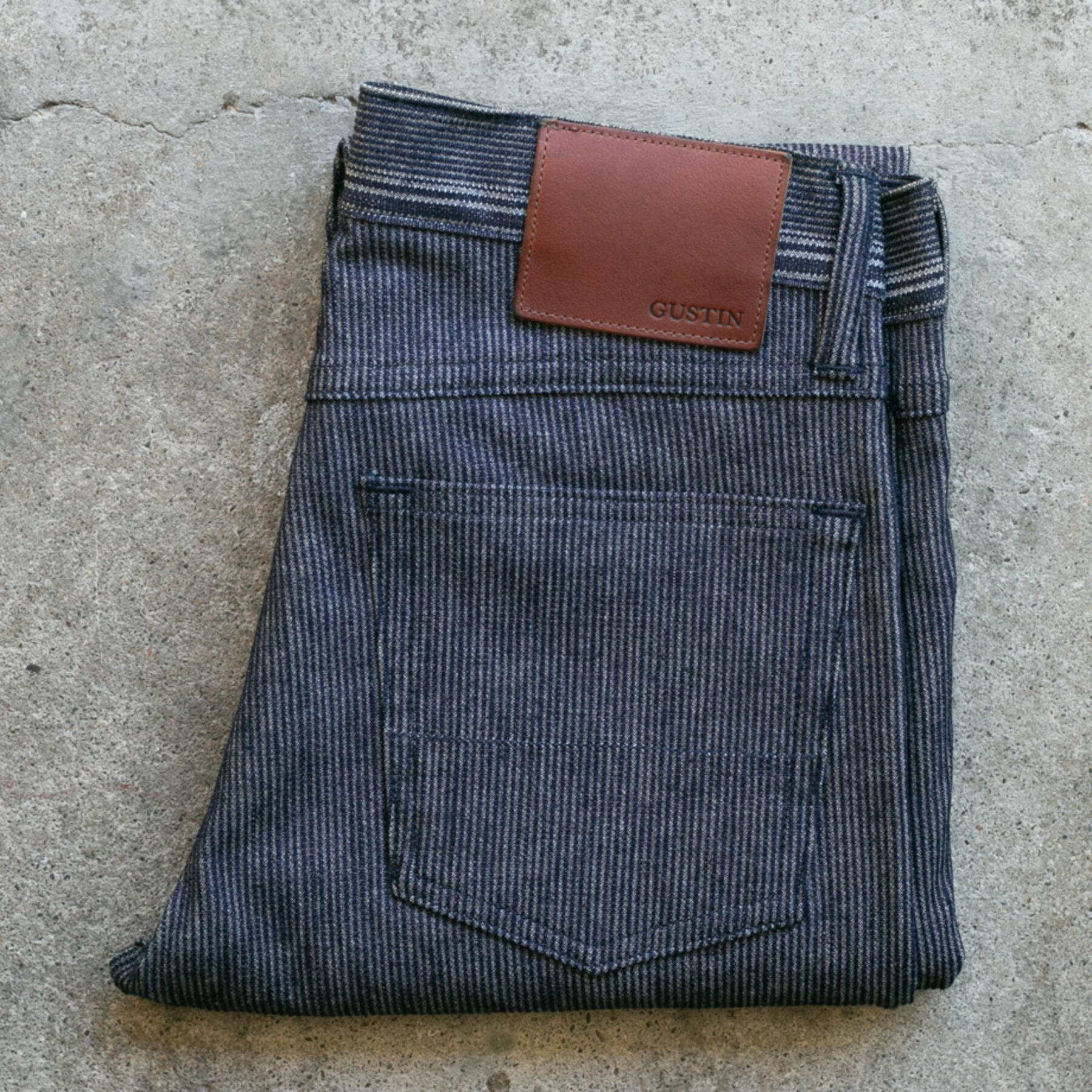 gustin #178 japan bedford 5 pocket - indigoxwhite