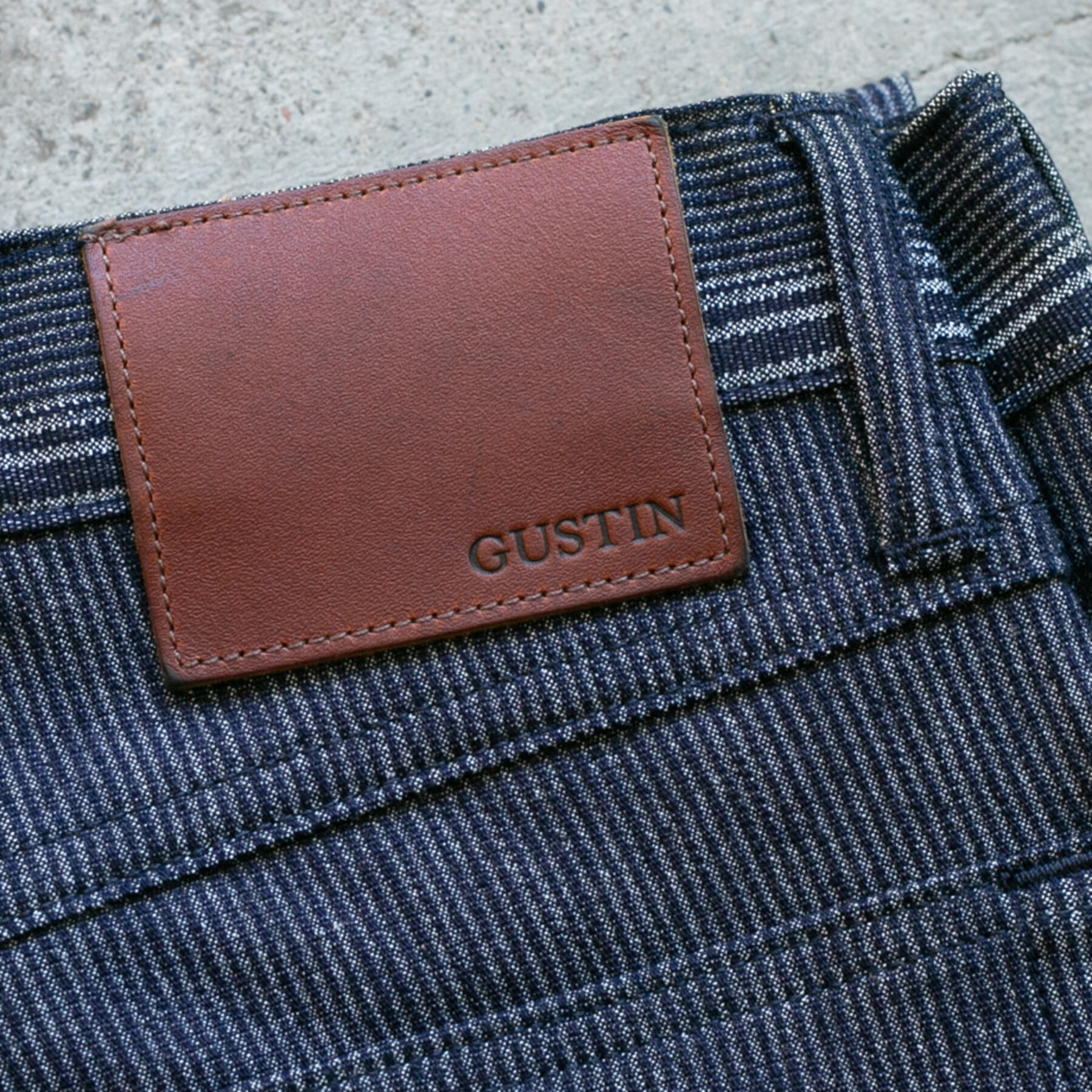 gustin #178 japan bedford 5 pocket - indigoxwhite