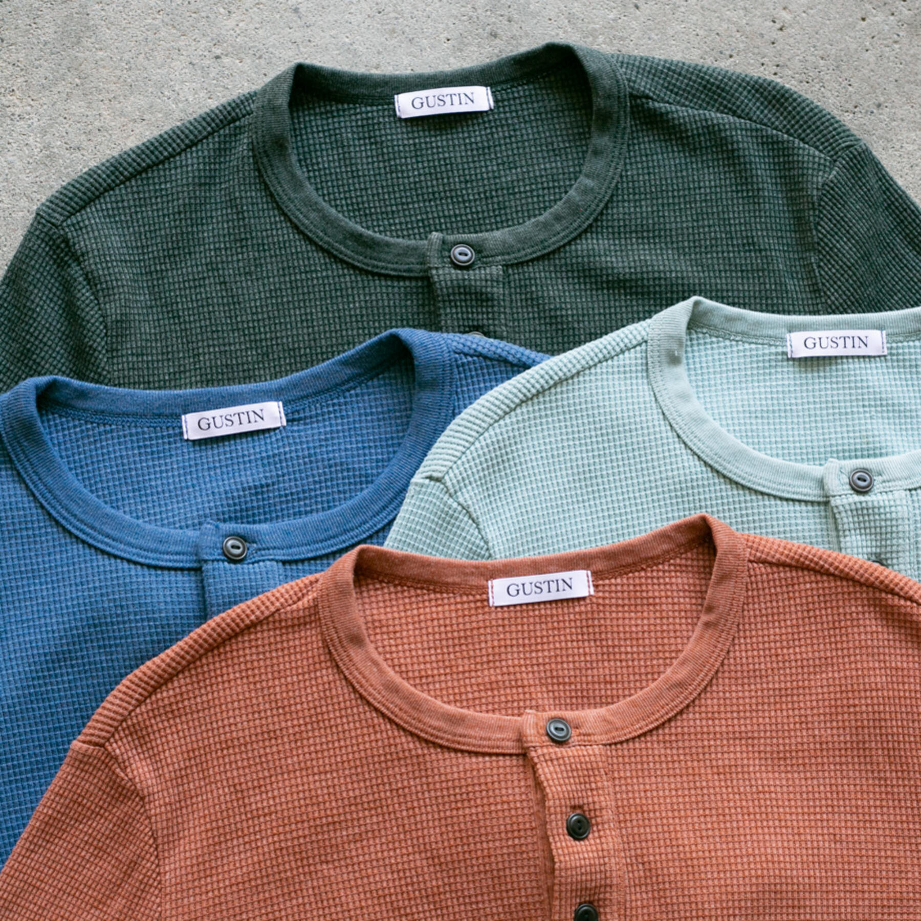 gustin waffle henley 4 pack (sunset, faded azure, ocean mist, hunter)