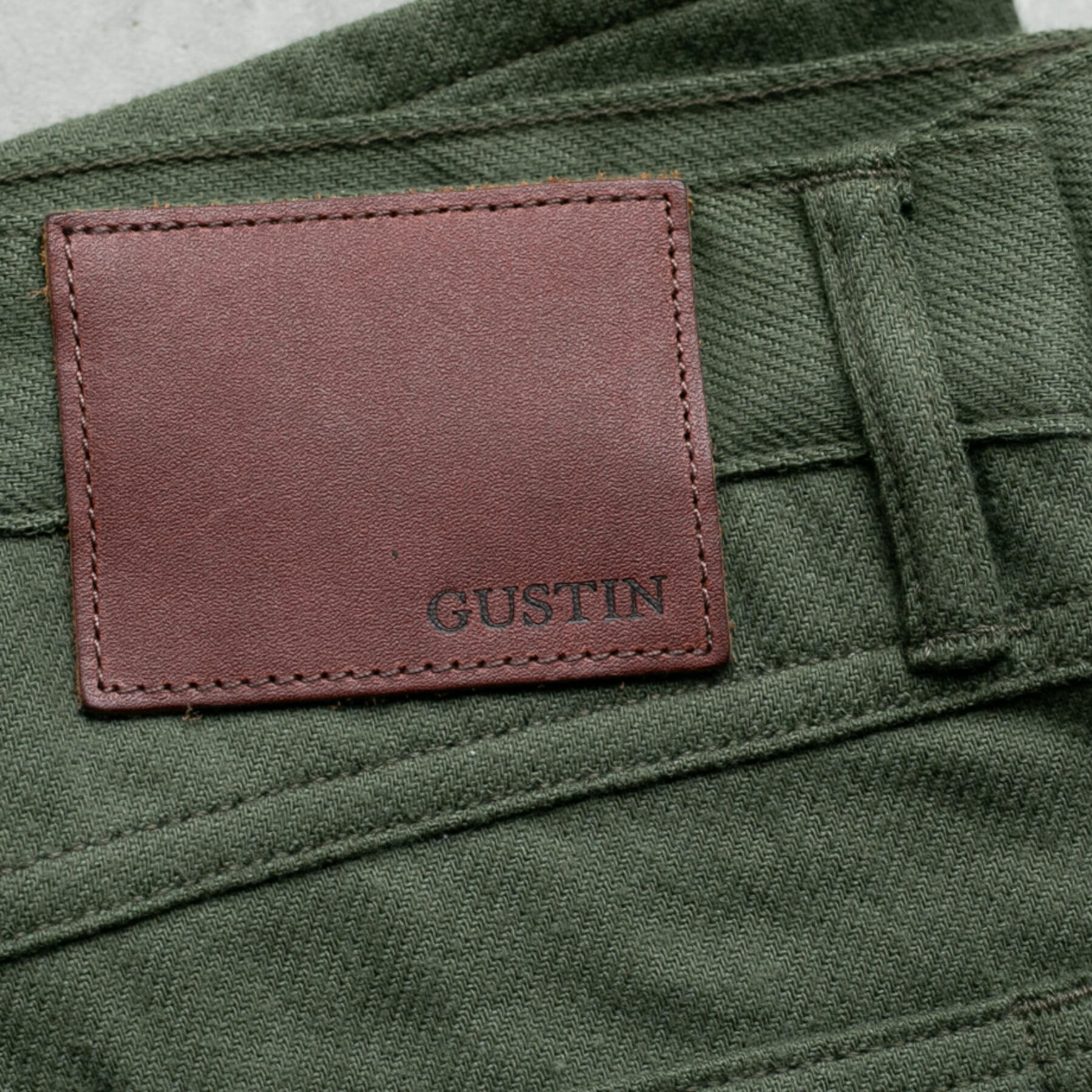 gustin #188 organic double brushed 5 pocket - olive