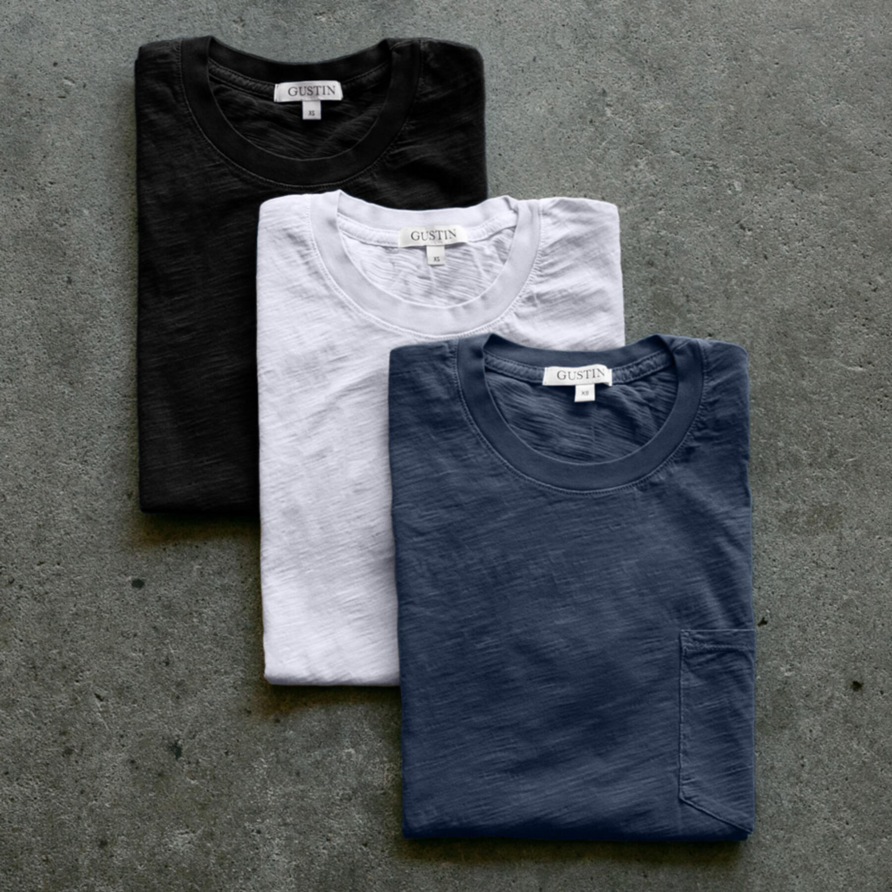 gustin slub pocket t-shirt classic pack (black, navy, white)