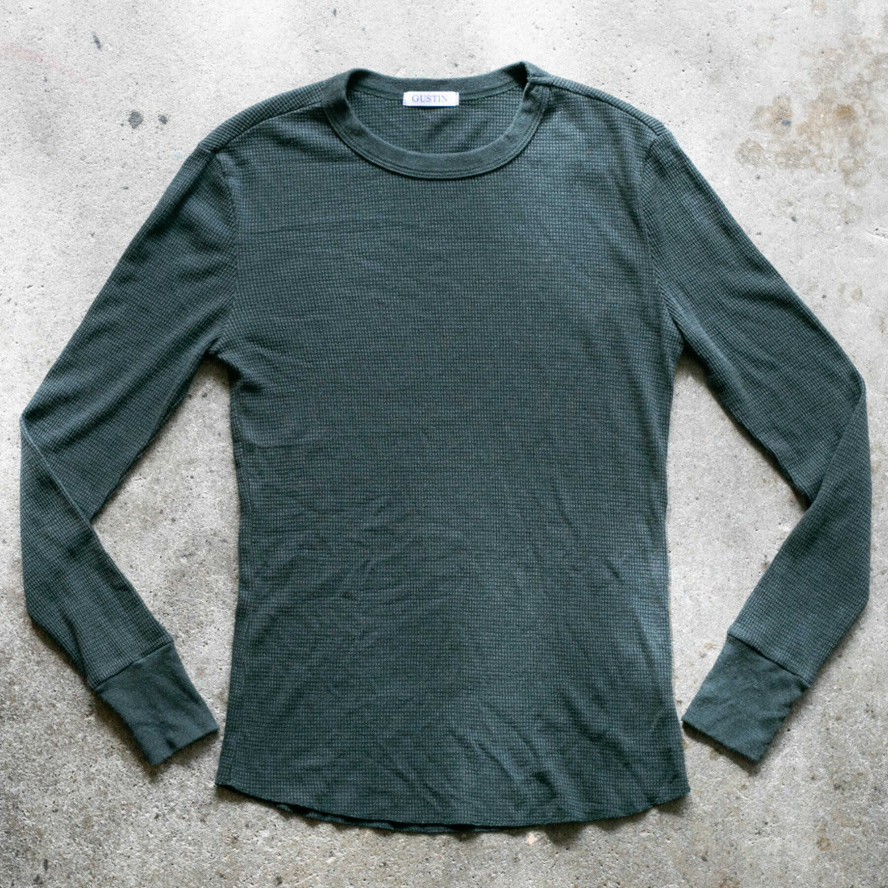 gustin waffle crewneck - dark pine