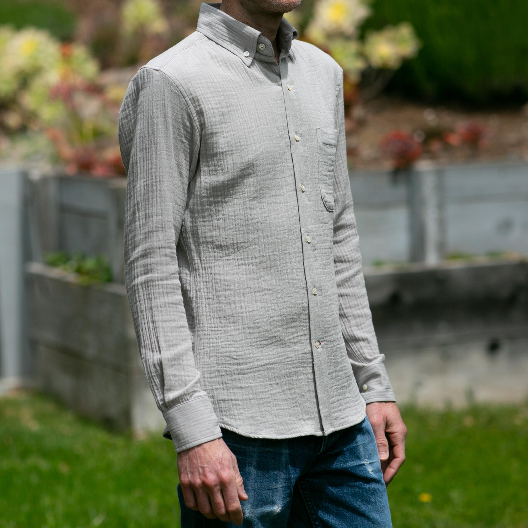 gustin #937 organic double gauze ripple - concrete