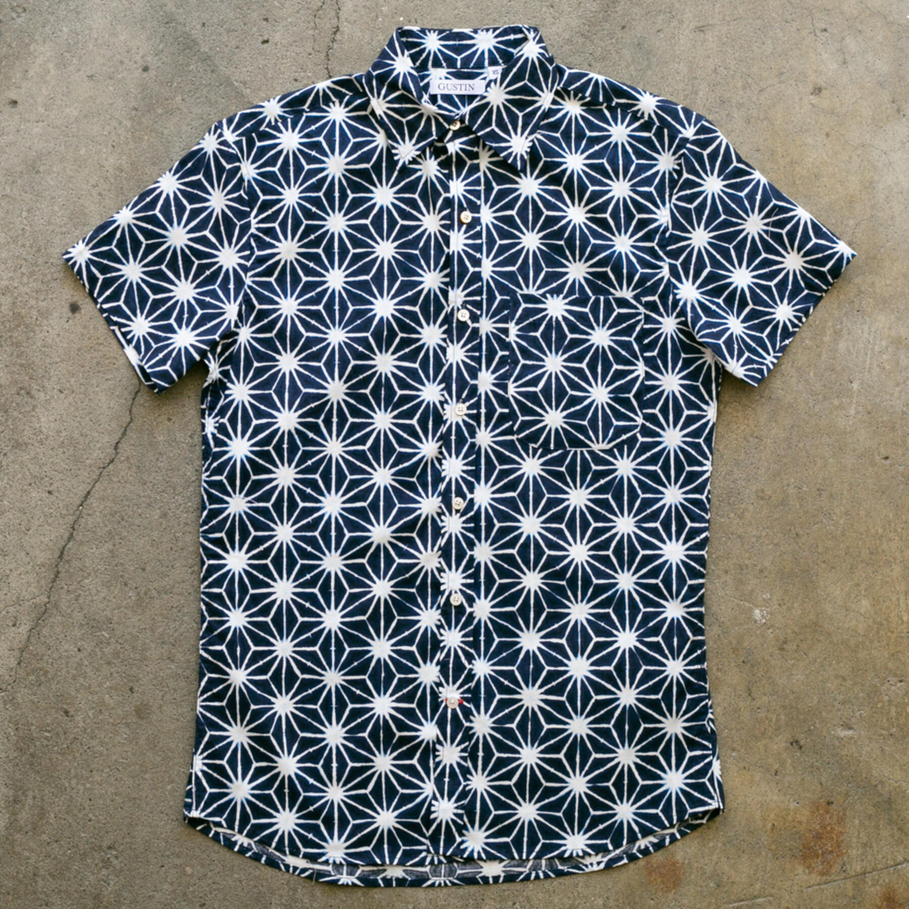 gustin #957 shibori dye stars short sleeve shirt - navy