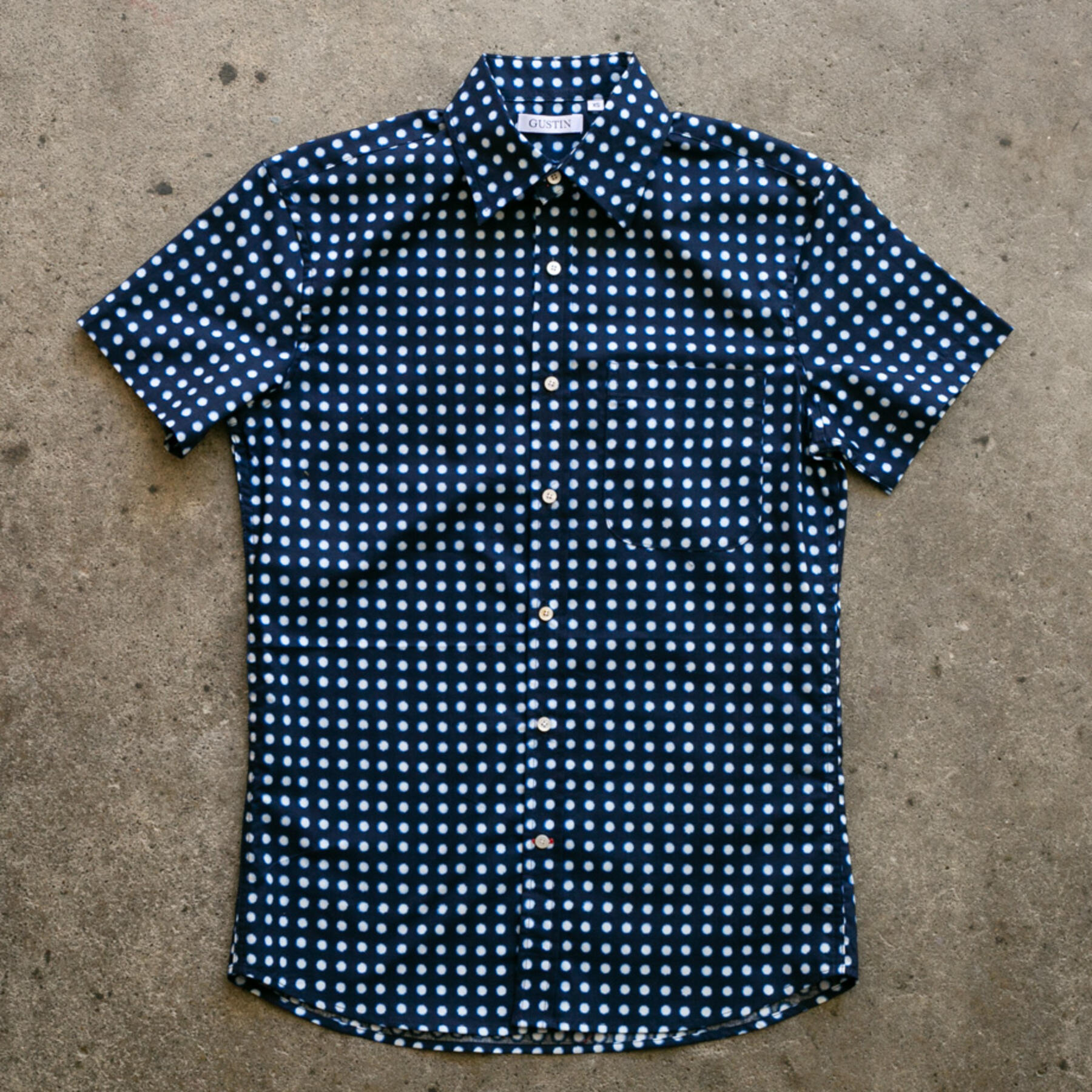 gustin #960 shibori dye dots short sleeve shirt - navy