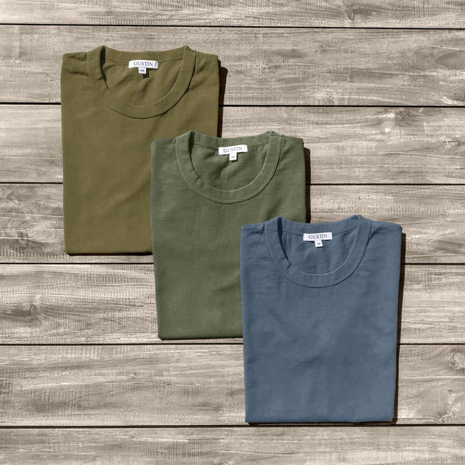 gustin heavyweight t-shirt earth fade collection (turtle moss, highlands moss, slate blue)