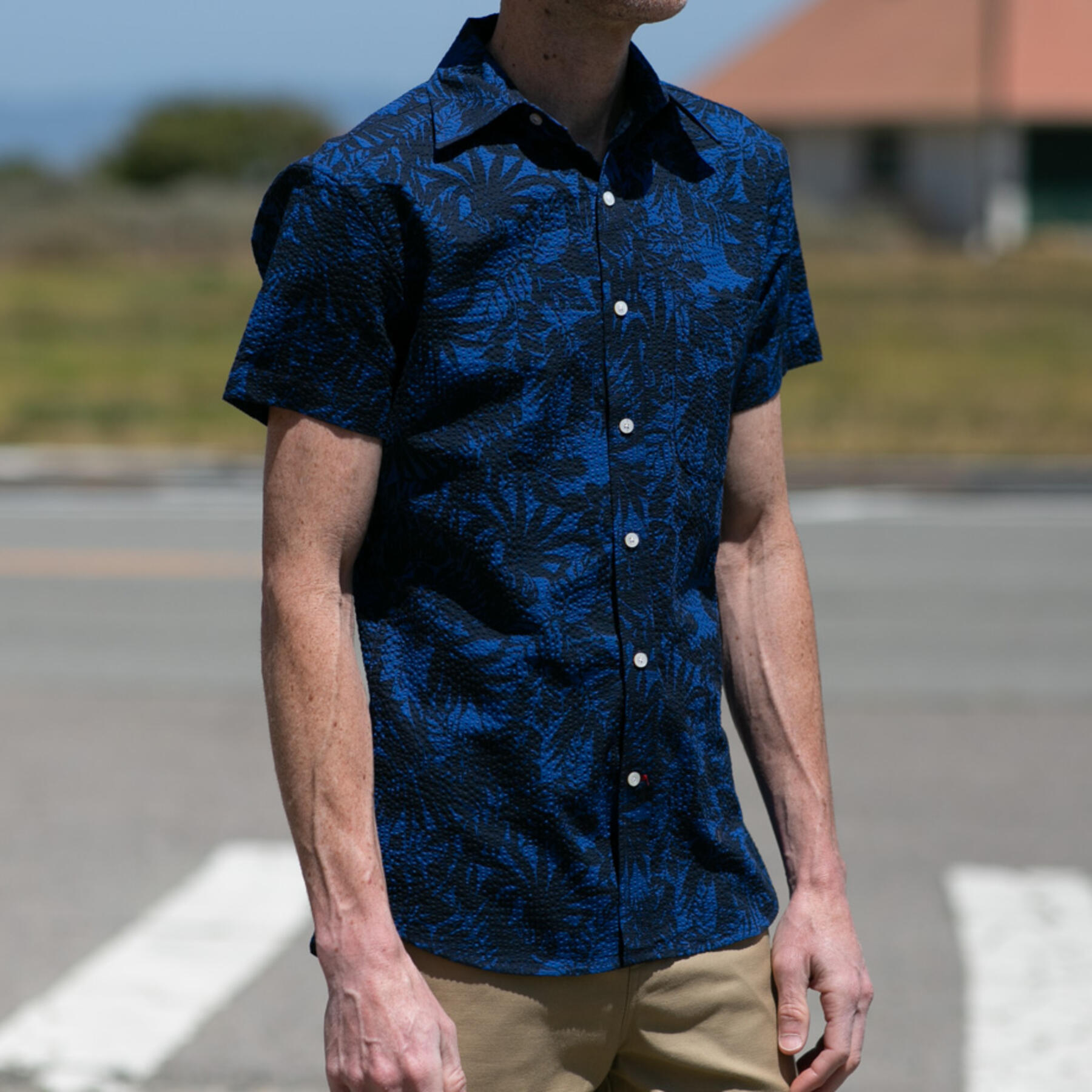 gustin #963 seersucker jungle short sleeve shirt - navyxcobalt