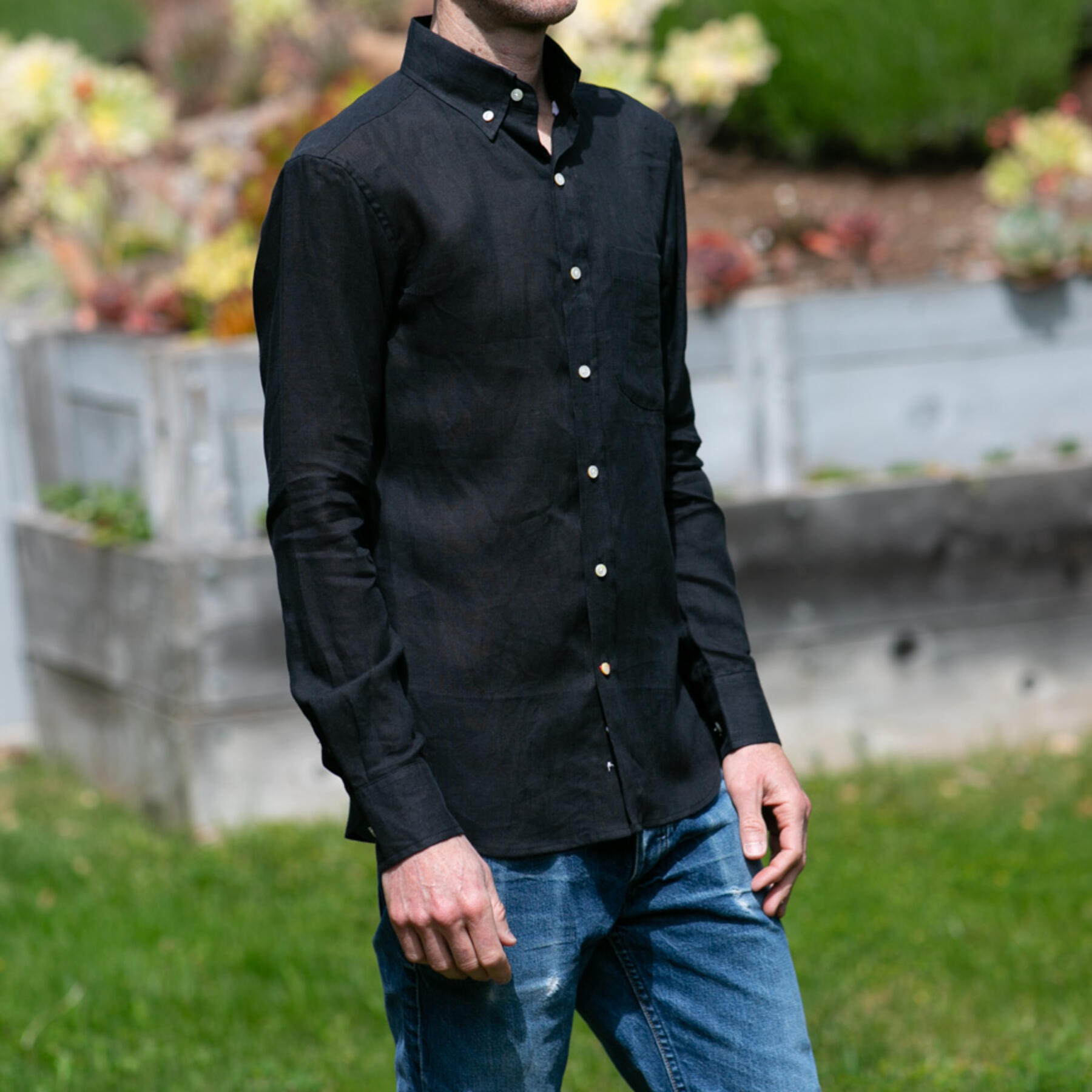 gustin #976 slub linen chambray - black