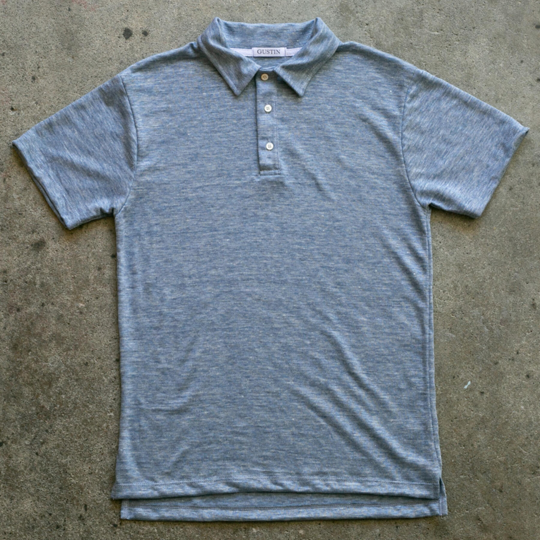 gustin japan pure linen jersey polo - heather blue