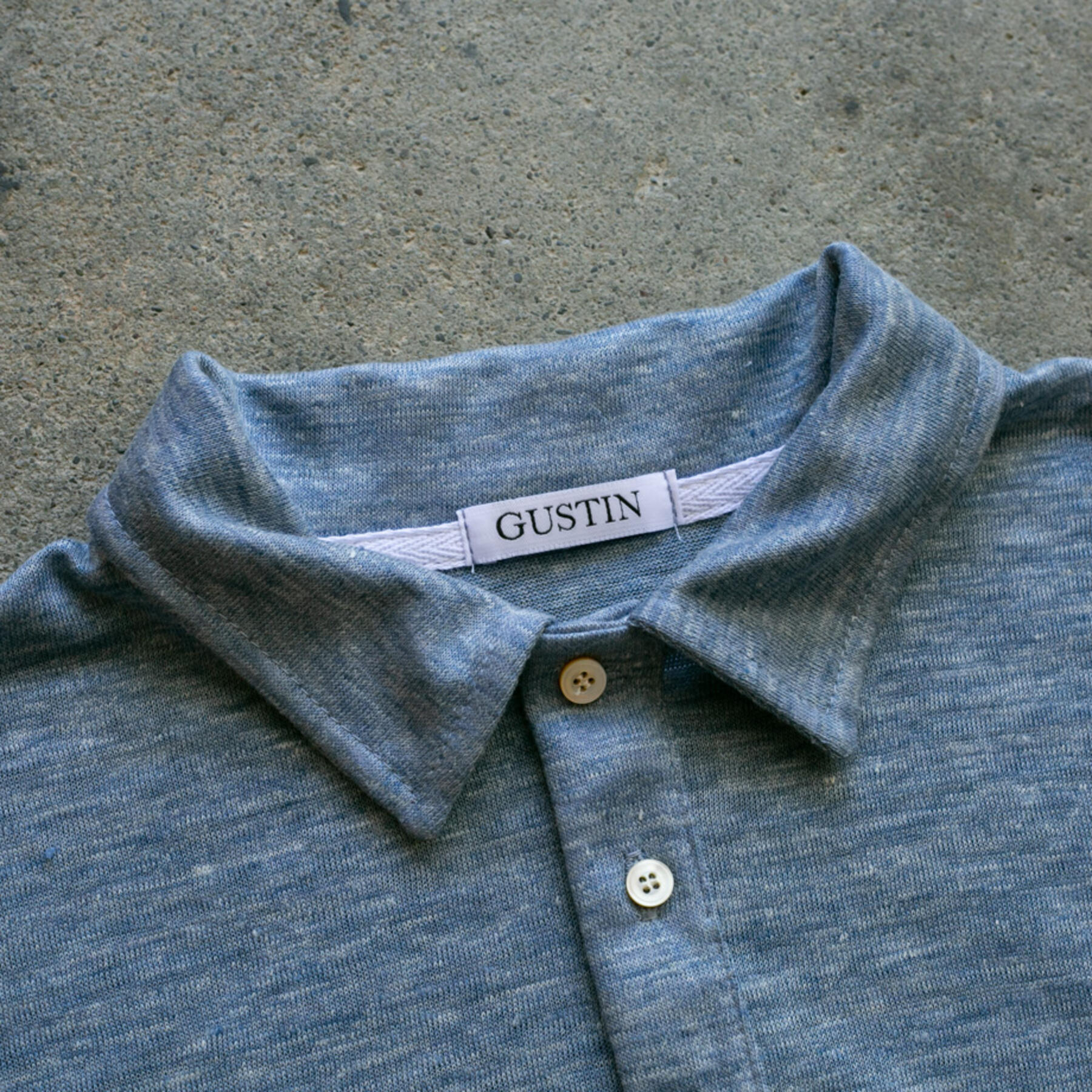 gustin japan pure linen jersey polo - heather blue
