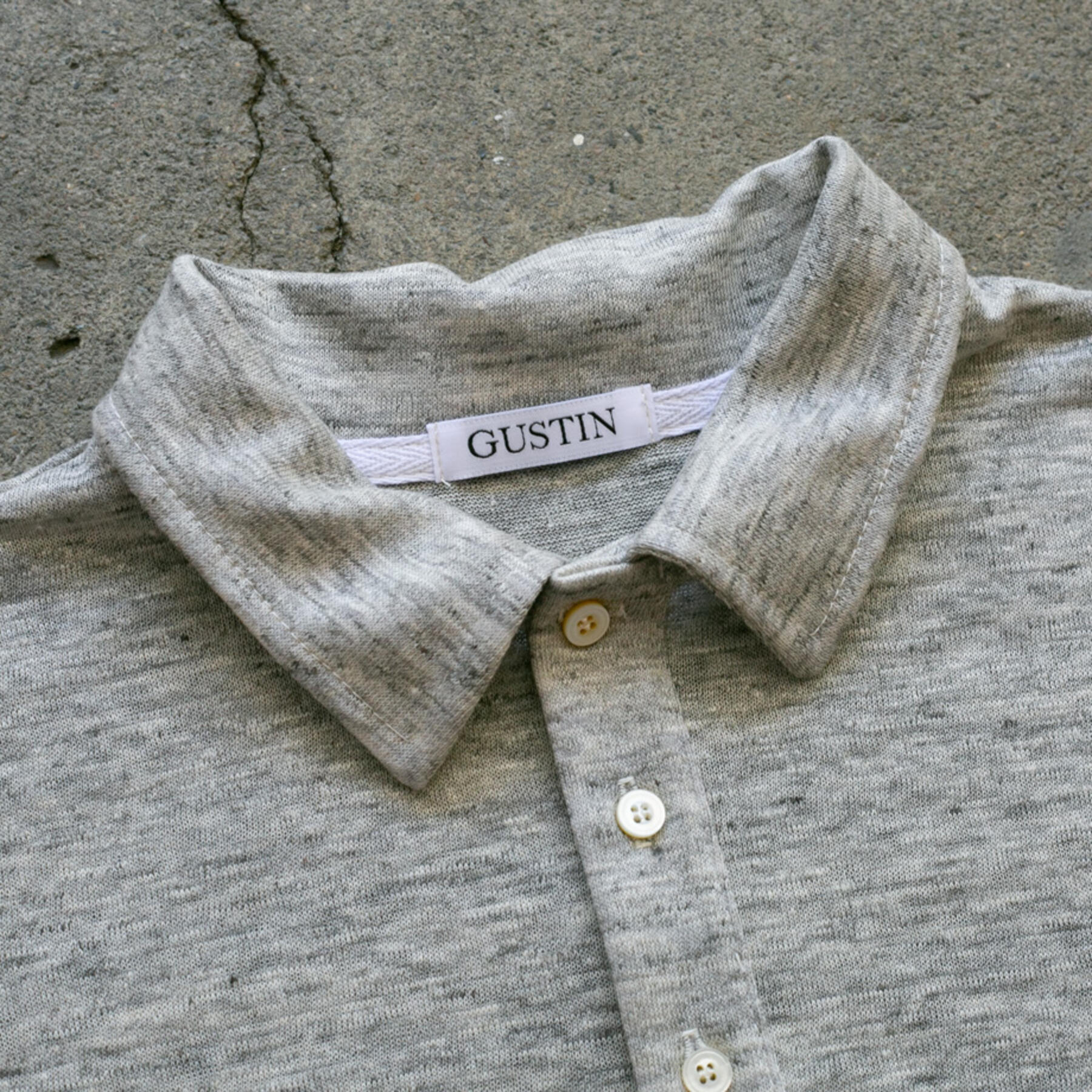 gustin japan pure linen jersey polo - heather oatmeal