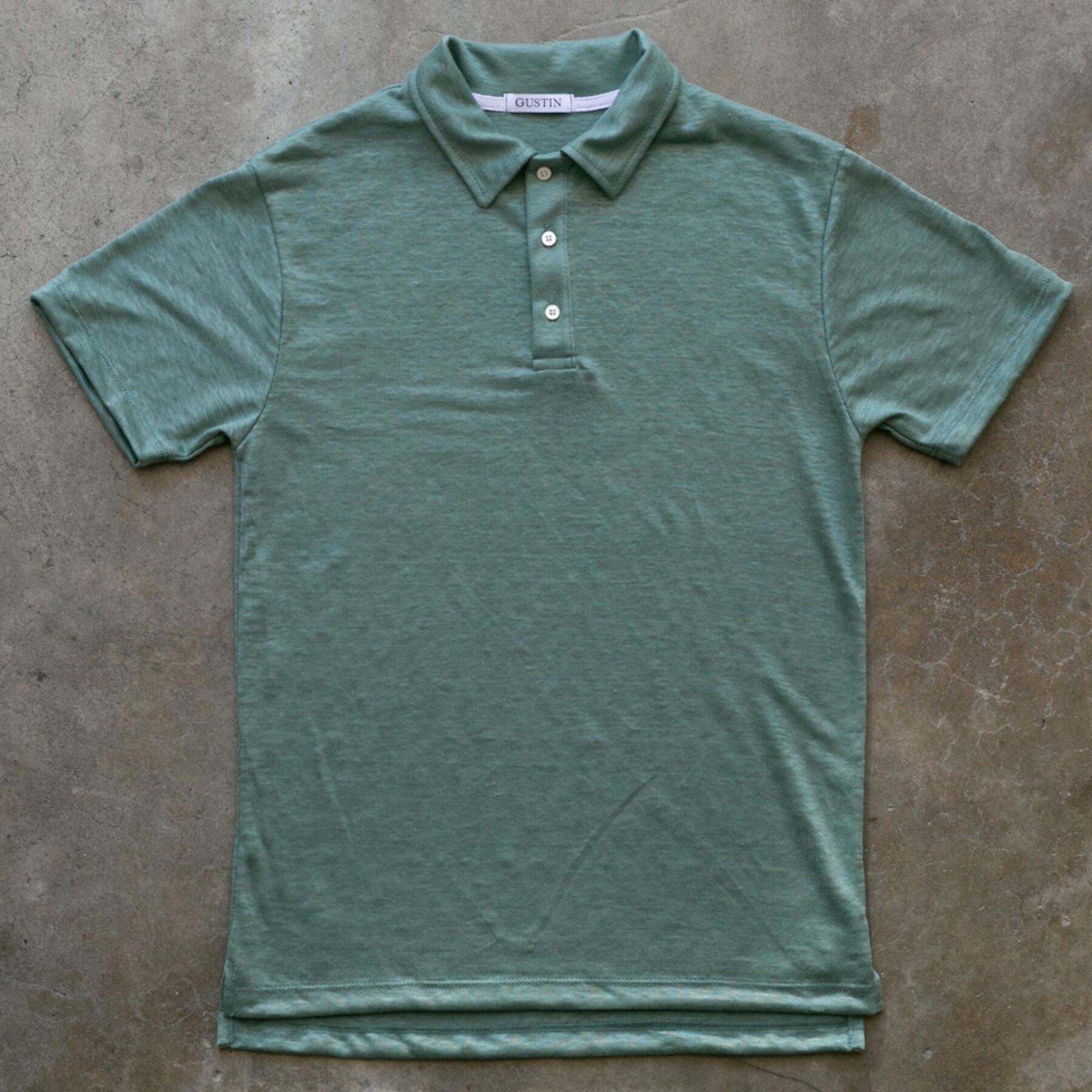 gustin japan pure linen jersey polo - heather teal