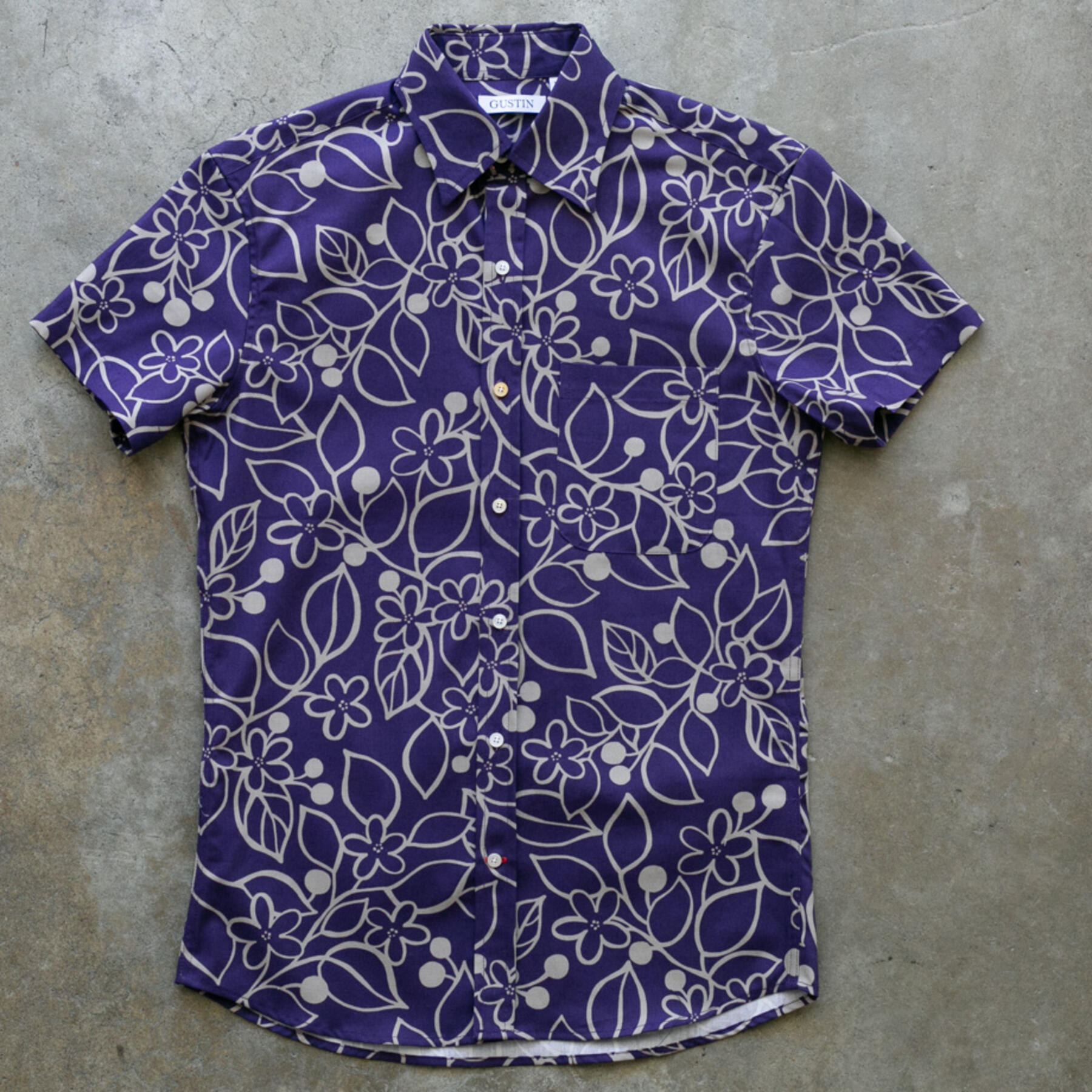 gustin #986 floral canvas short sleeve shirt - indigo