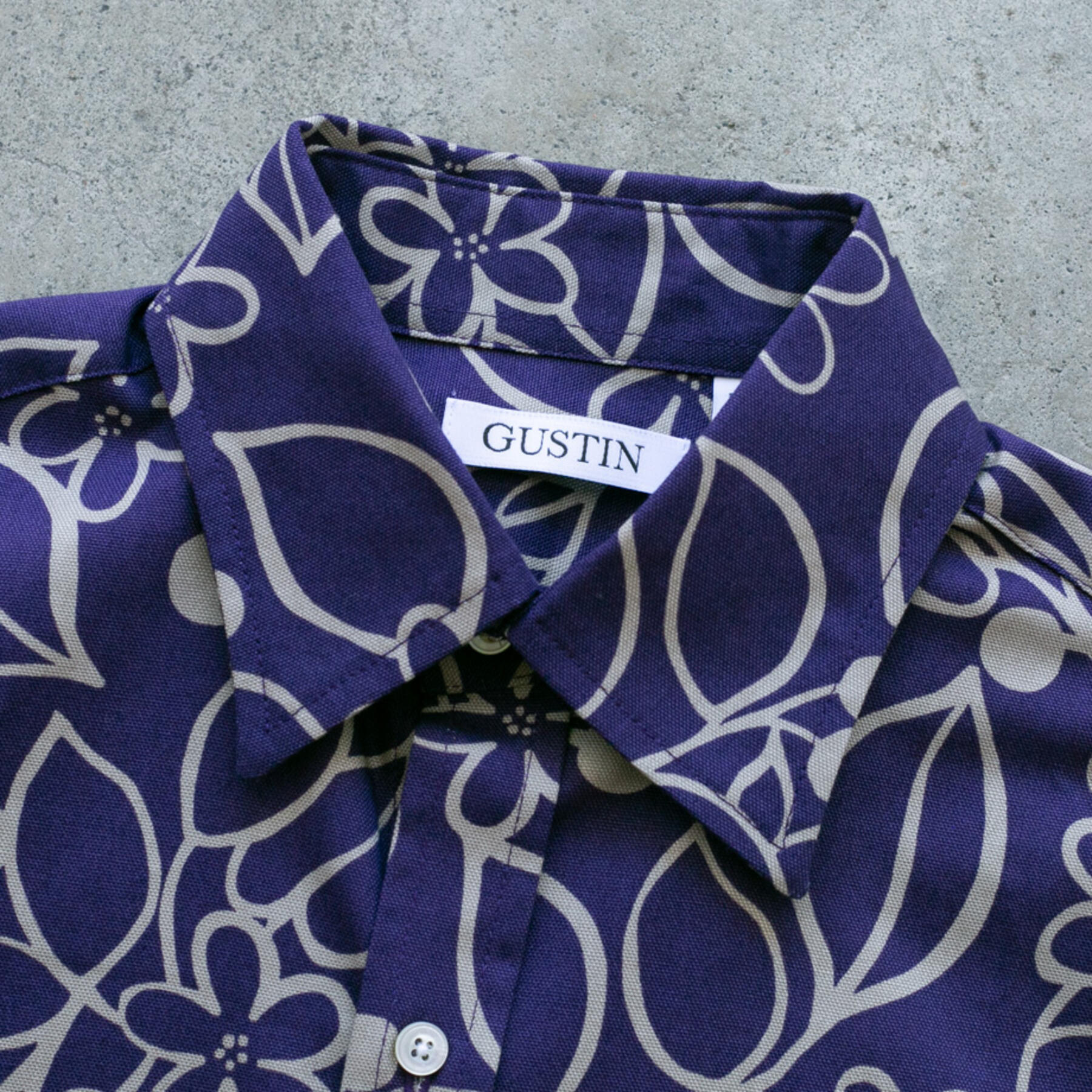 gustin #986 floral canvas short sleeve shirt - indigo