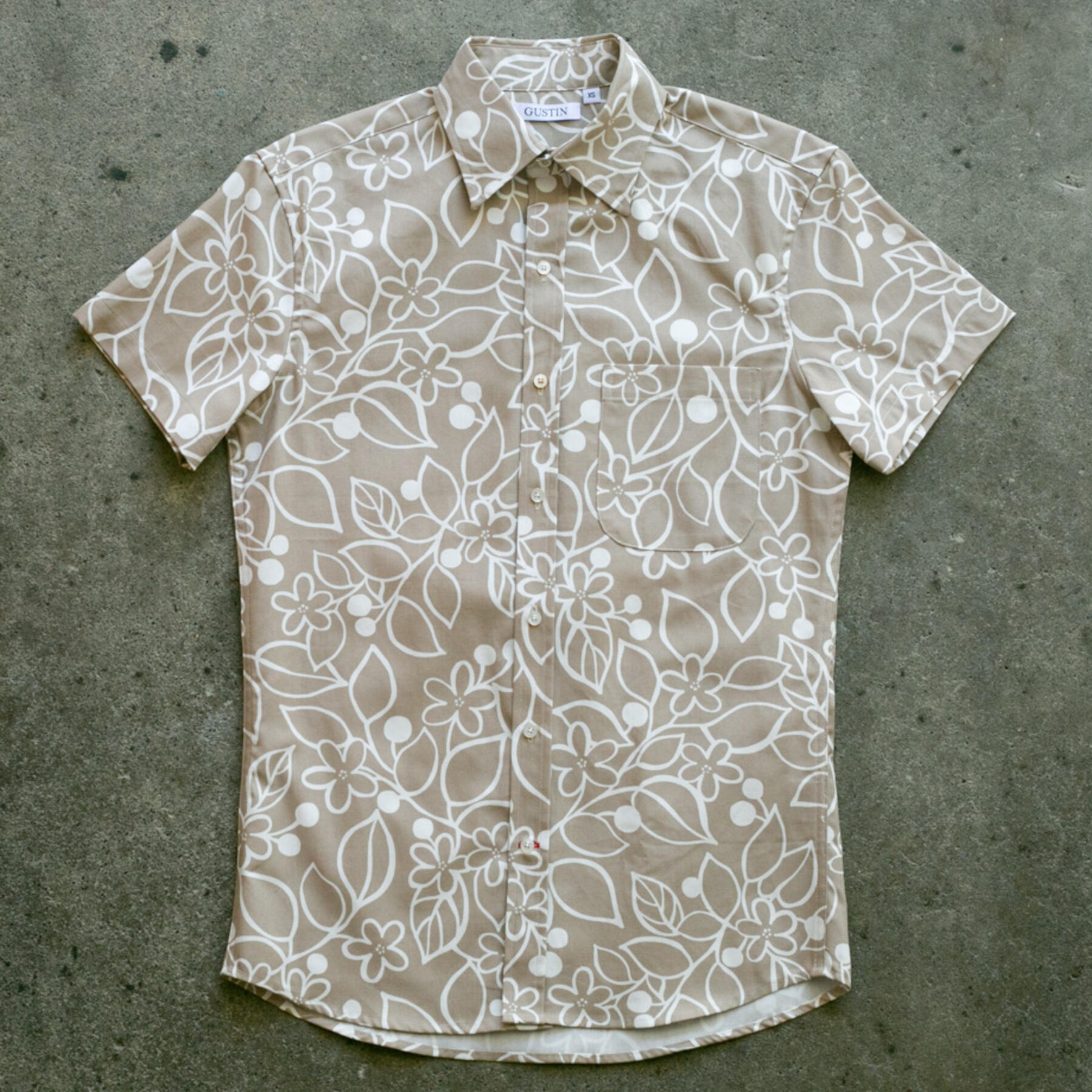 gustin #987 floral canvas short sleeve shirt - khaki