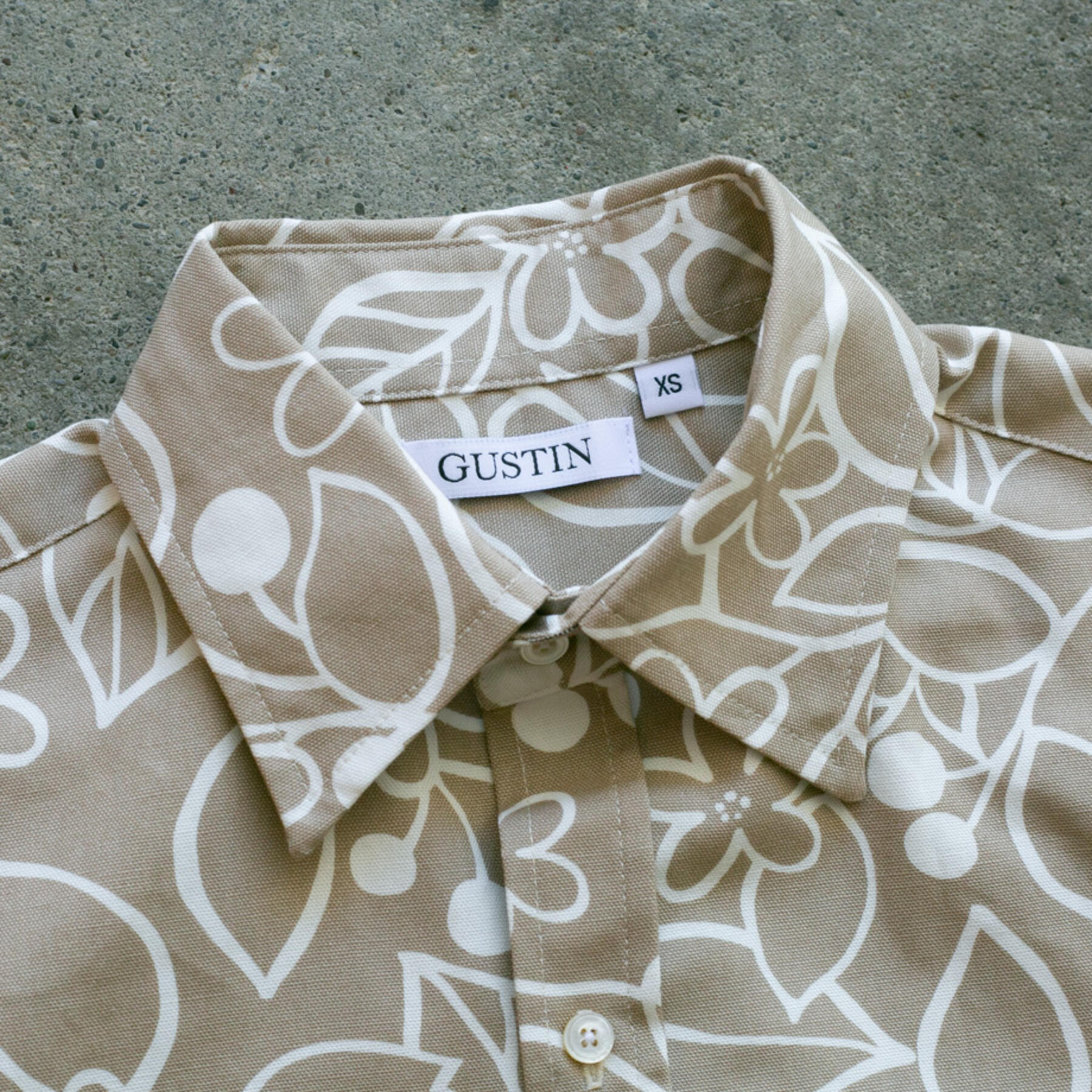 gustin #987 floral canvas short sleeve shirt - khaki