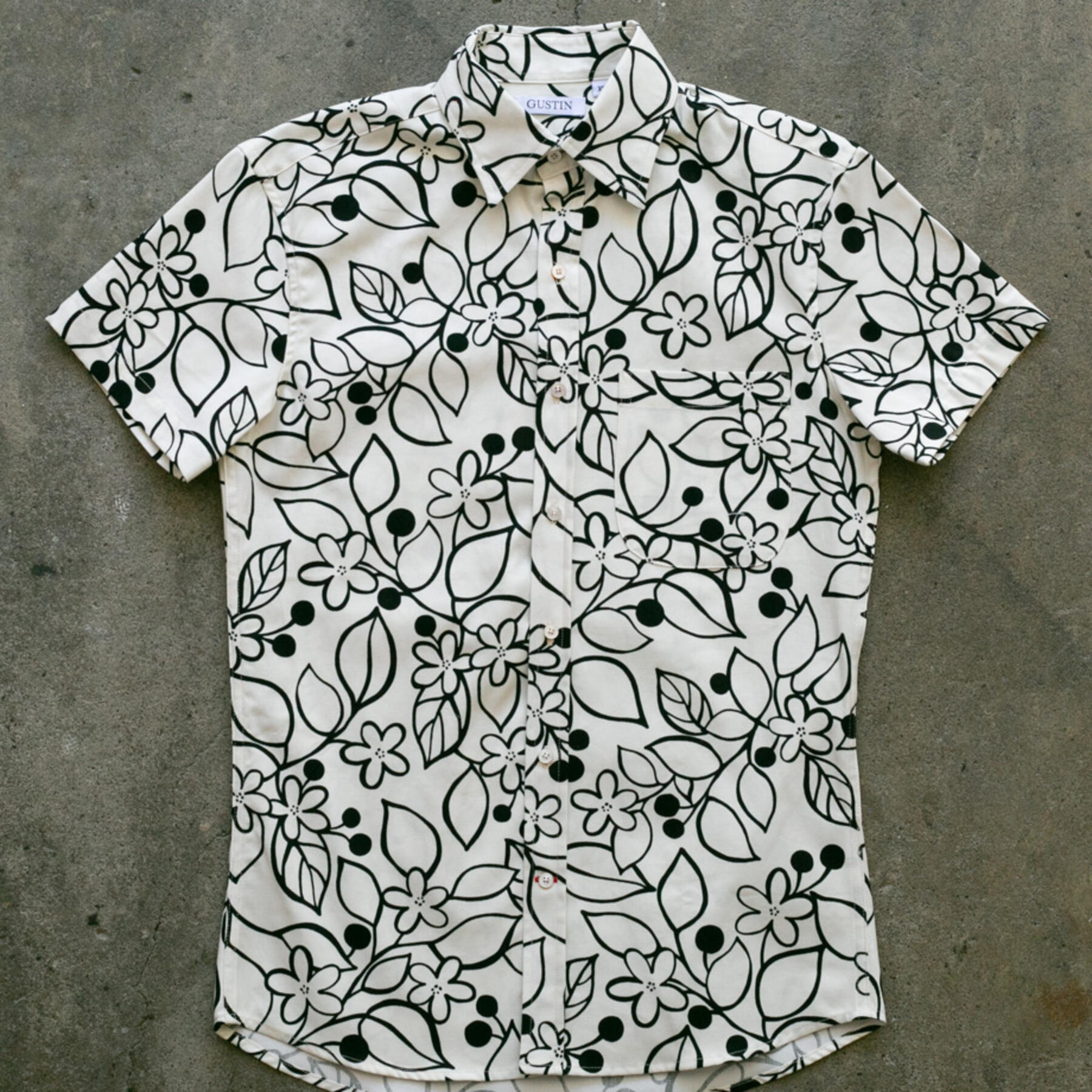 gustin #988 floral canvas short sleeve shirt - natural