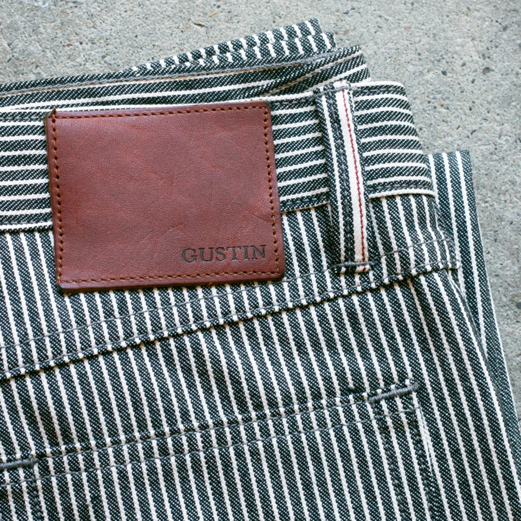 gustin #527 selvedge hickory stripe - indigo x white