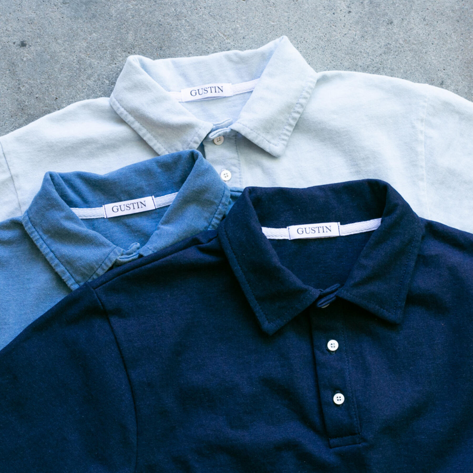 gustin indigo dye heavyweight jersey polo 3 pack